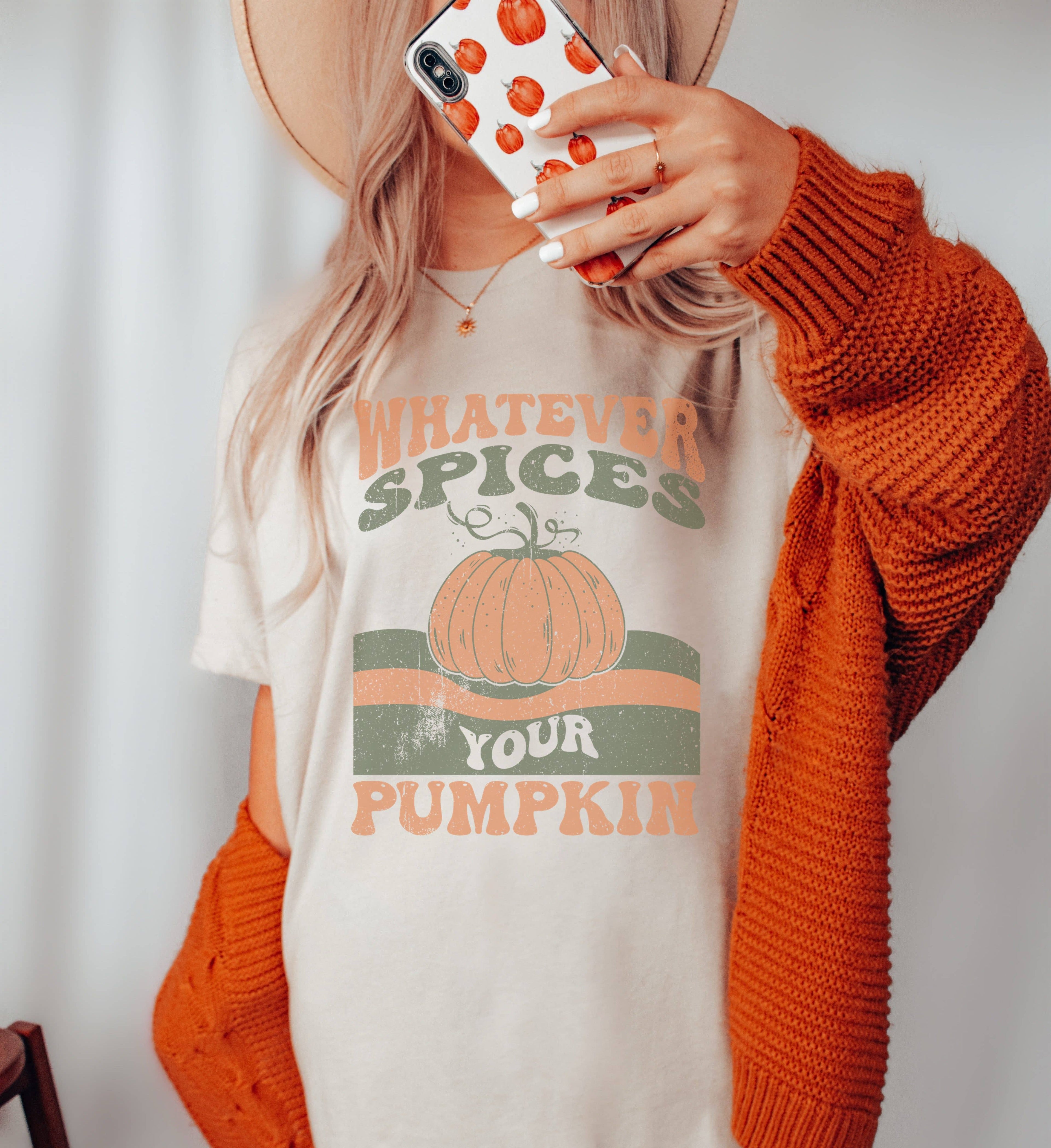 Retro Whatever Spices Your Pumpkin Tee Hoodie, Sweatshirt | PodTeesHub.com