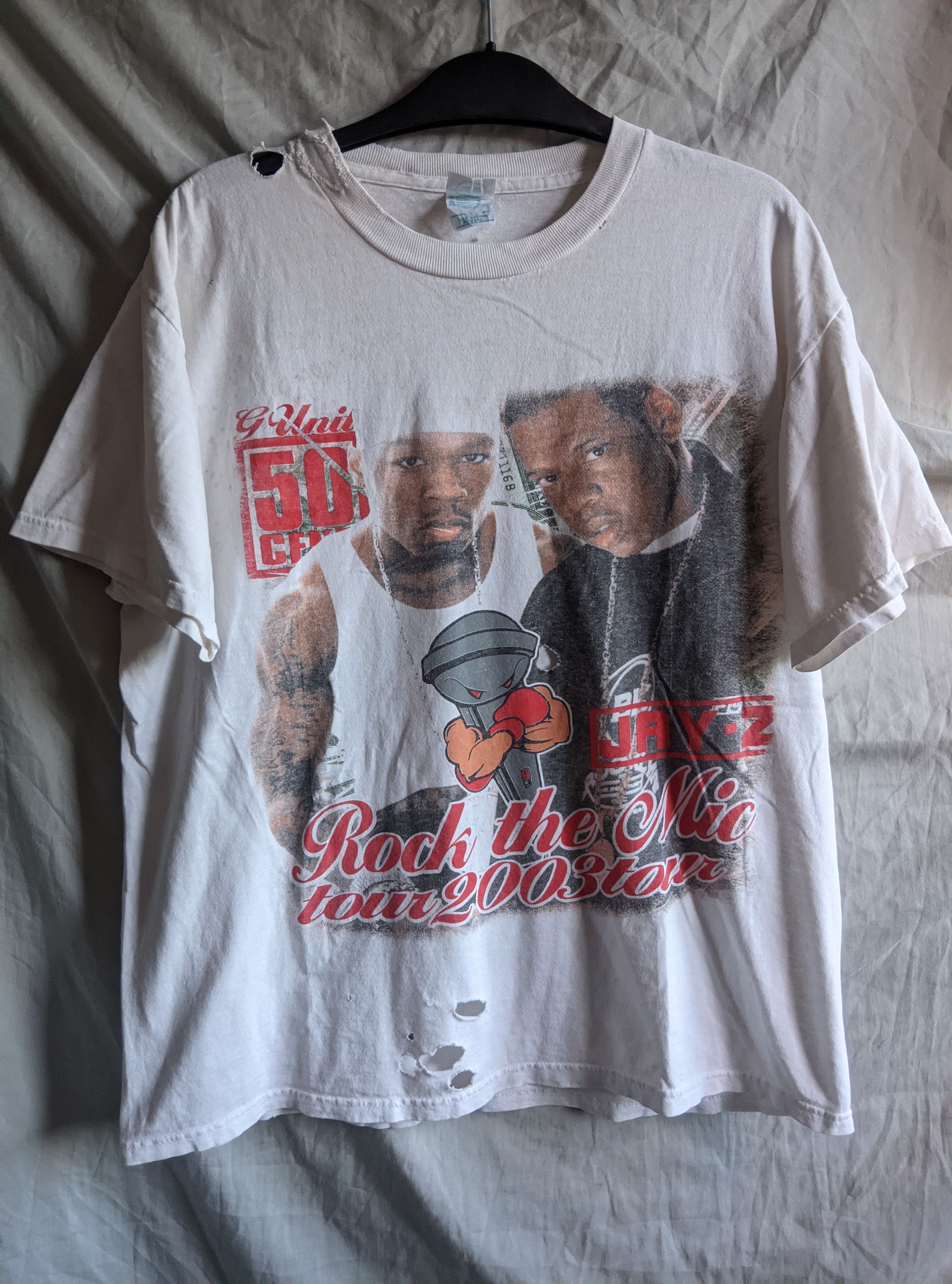 Vintage 2003 Thrashed Jayz 50cent Raptee Rock The Mic Tour T T-Shirts, Hoodie, Sweatshirt | PodTeesHub.com