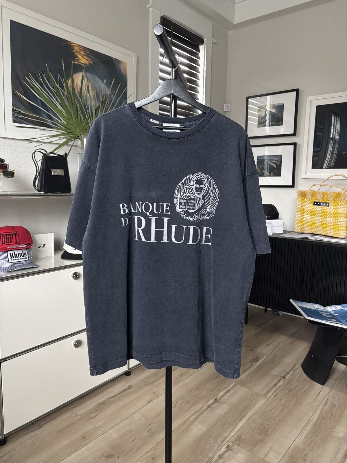 Rhude Faded Wash Track Banque Tee Hoodie, Sweatshirt | PodTeesHub.com