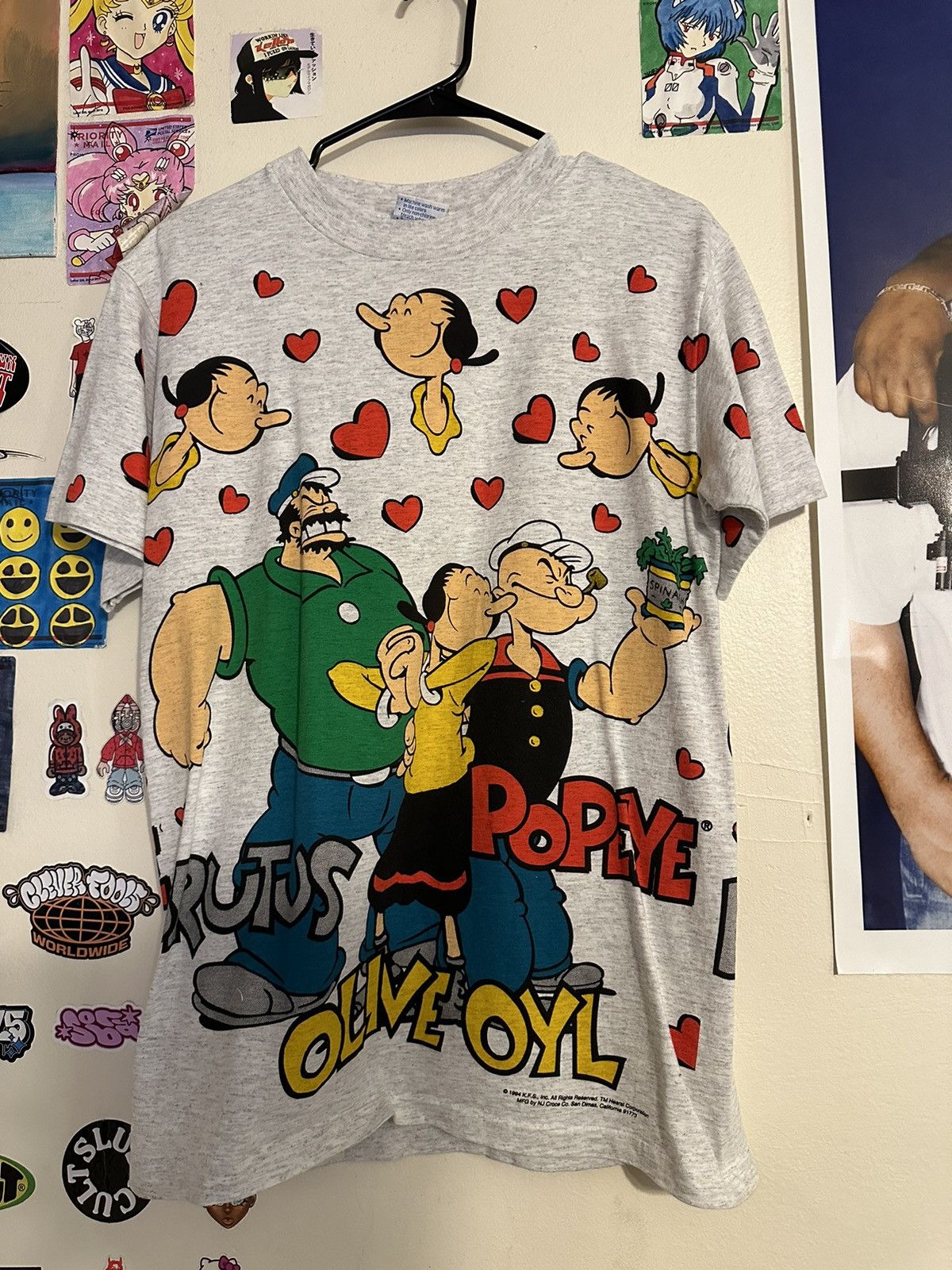 Vintage Popeyes All Over Print Tee Size L 1994 Hoodie, Sweatshirt | PodTeesHub.com