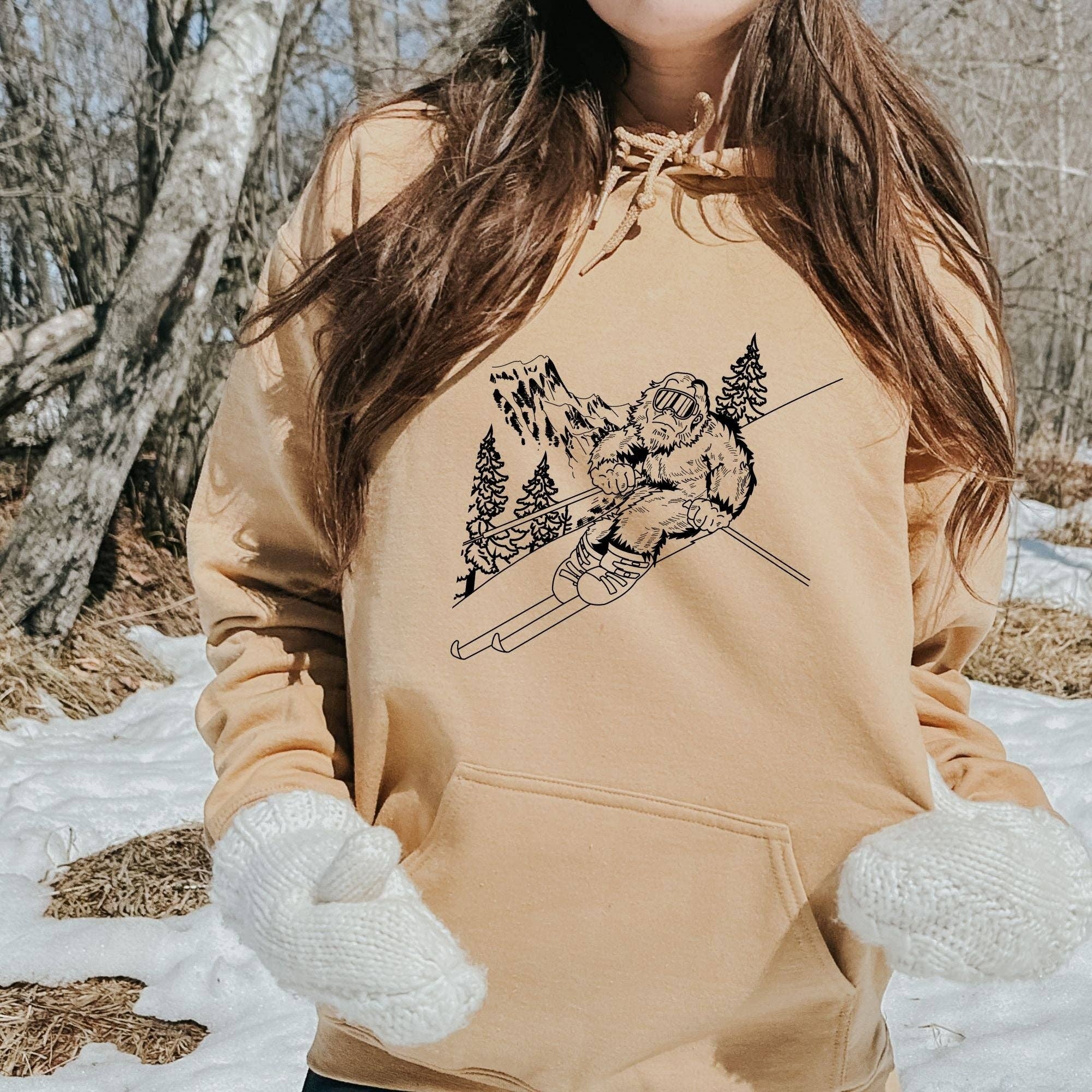 Bigfoot Skiing Crewneck Sweatshirt Unisex Fit T-Shirts, Hoodie | PodTeesHub.com