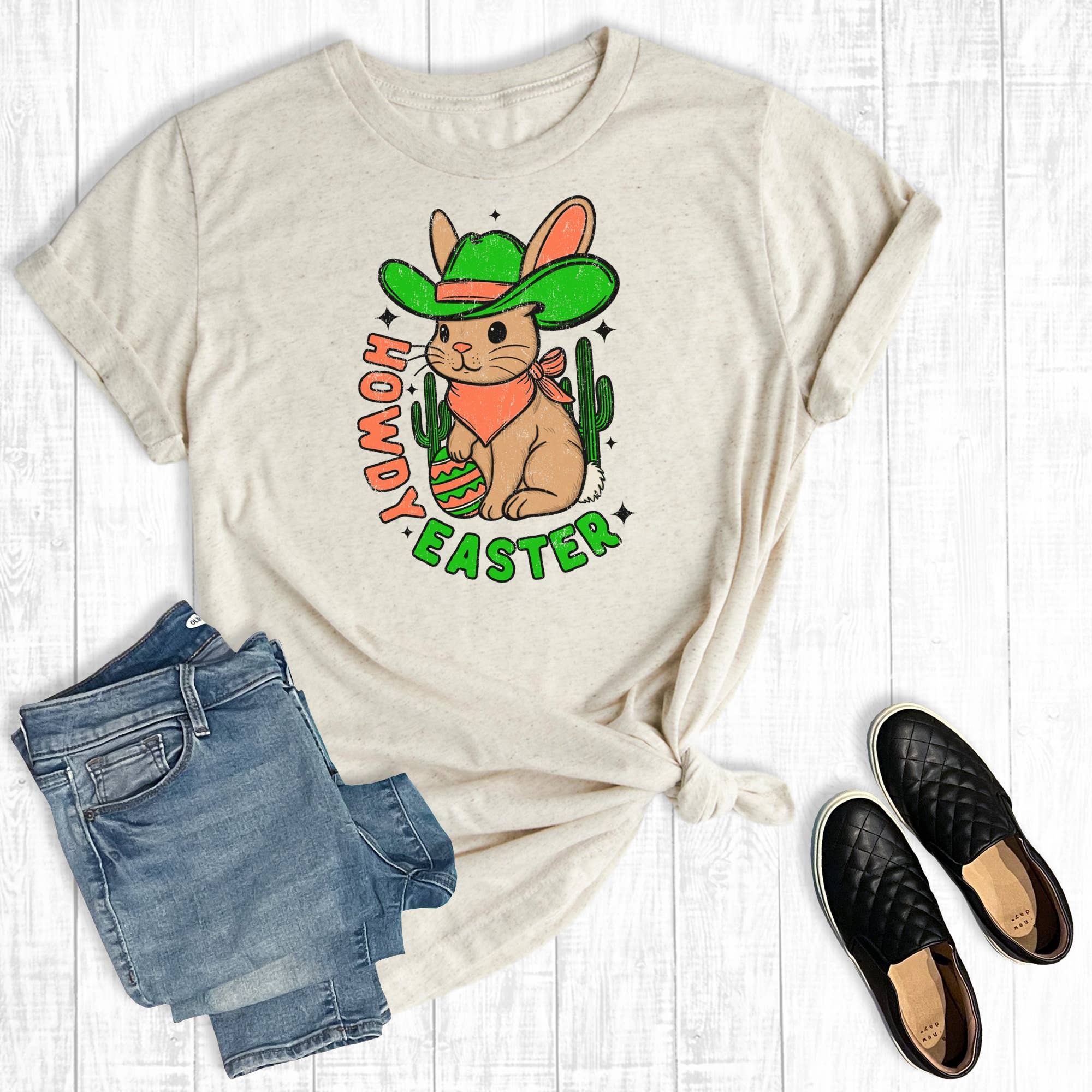 Western Howdy Easter Bunny Graphic Tee Hoodie, Sweatshirt | PodTeesHub.com