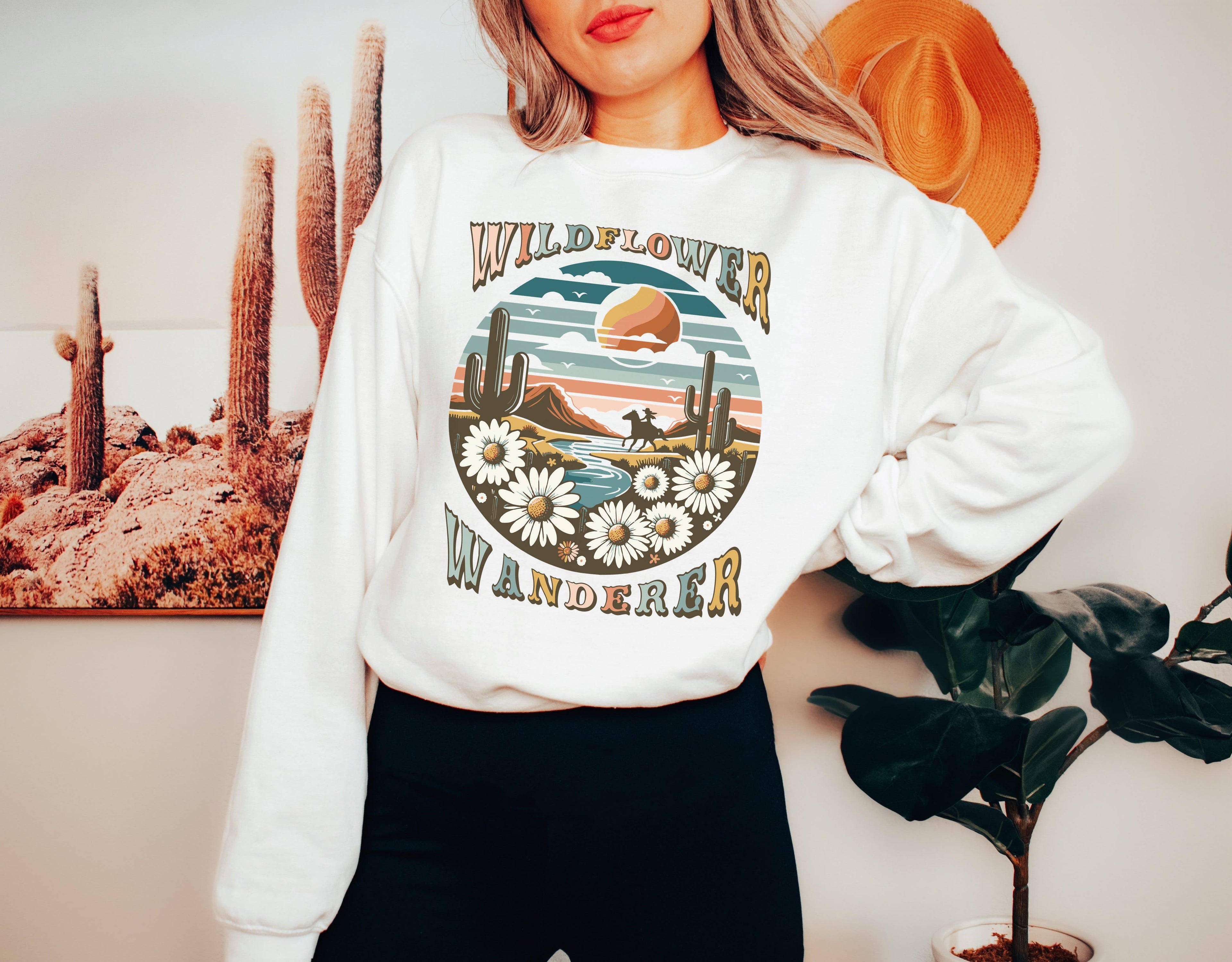 Wildflower Wanderer Crew Neck Sweatshirt T-Shirts, Hoodie | PodTeesHub.com