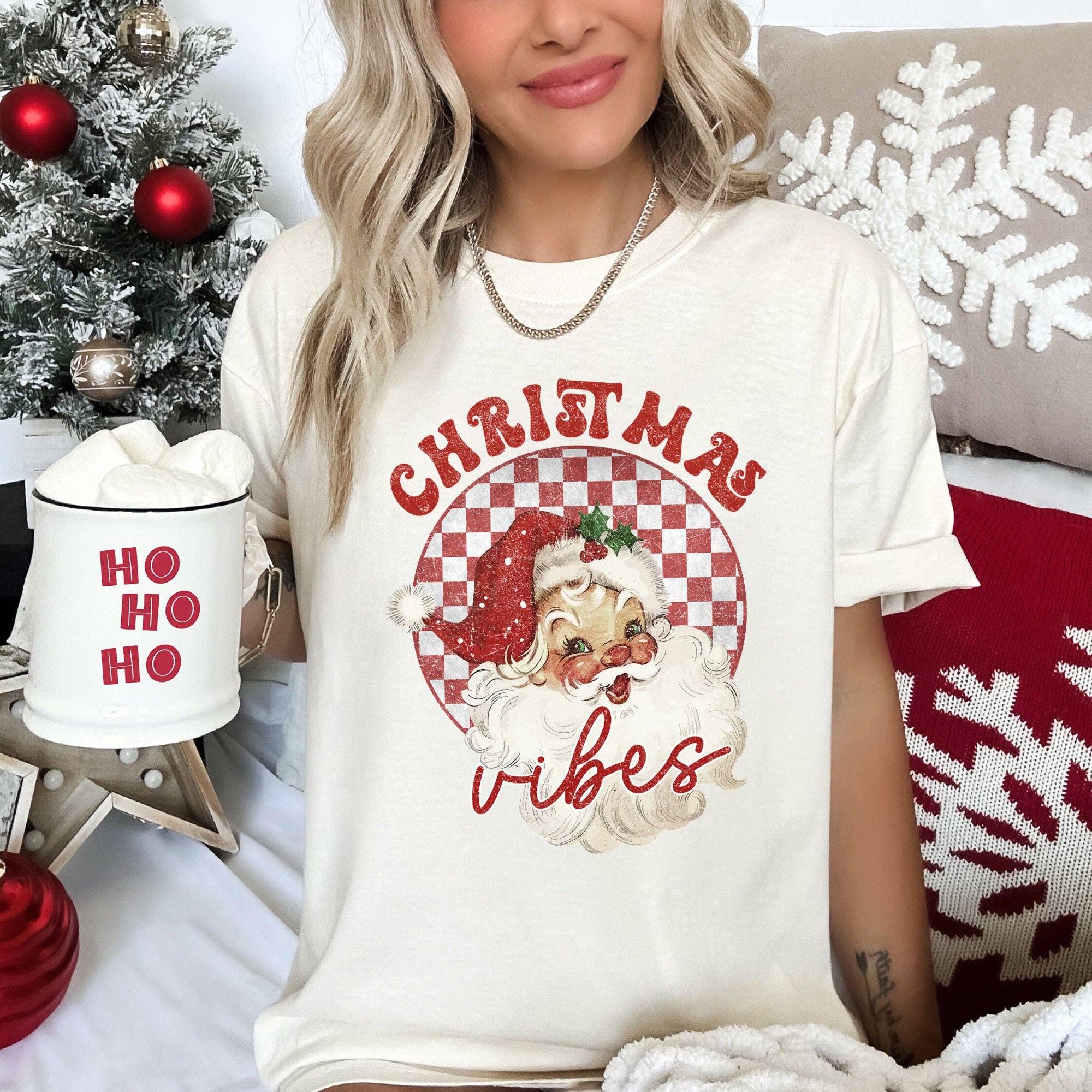 Christmas Vibes, Retro Santa Comfort Colors T-Shirt Hoodie, Sweatshirt | PodTeesHub.com
