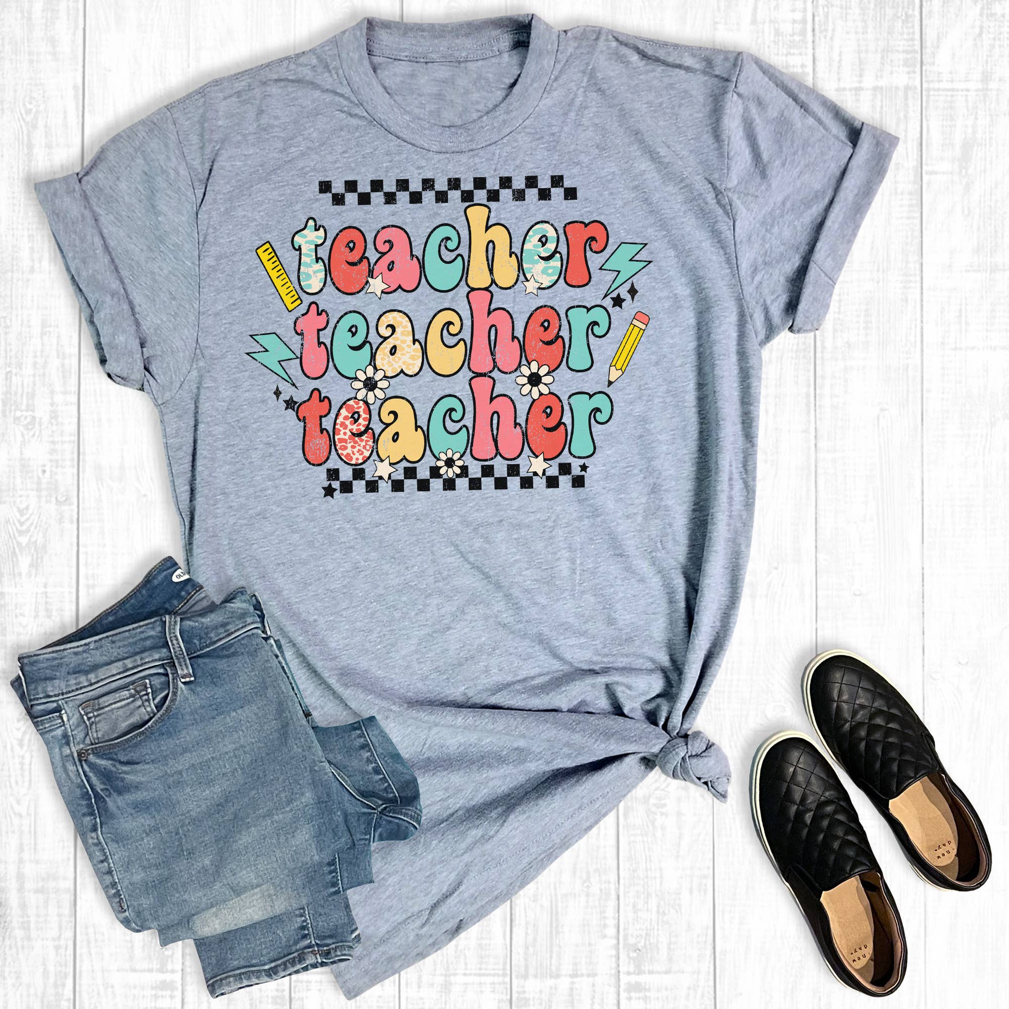 Retro Teacher Teacher Teacher Graphic Tee Hoodie, Sweatshirt | PodTeesHub.com