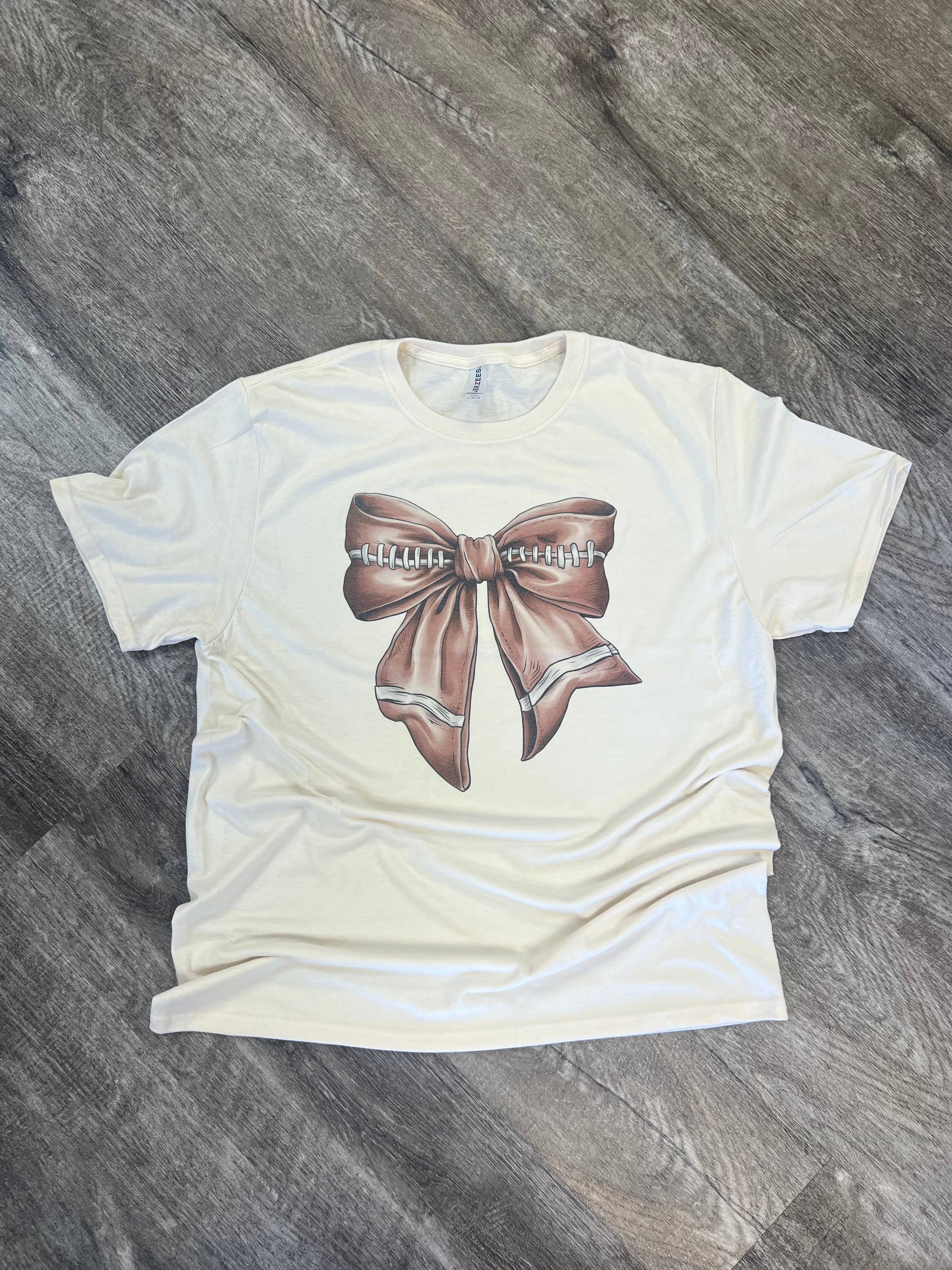 Football Large Bow On Cream Tee Hoodie, Sweatshirt | PodTeesHub.com