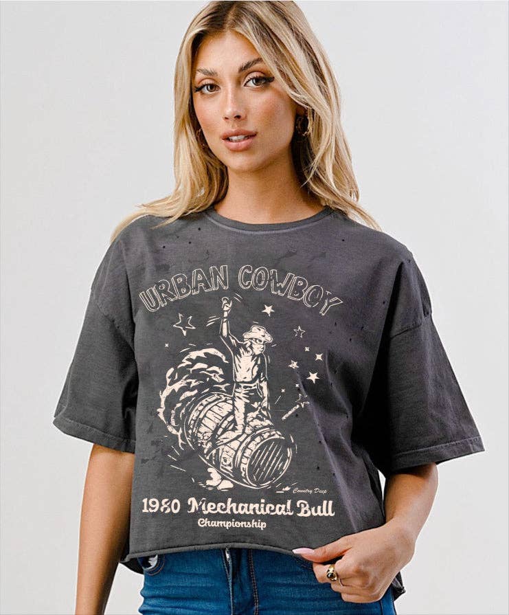 Distressed Cropped T-Shirt, 80s Style Hoodie, Sweatshirt | PodTeesHub.com