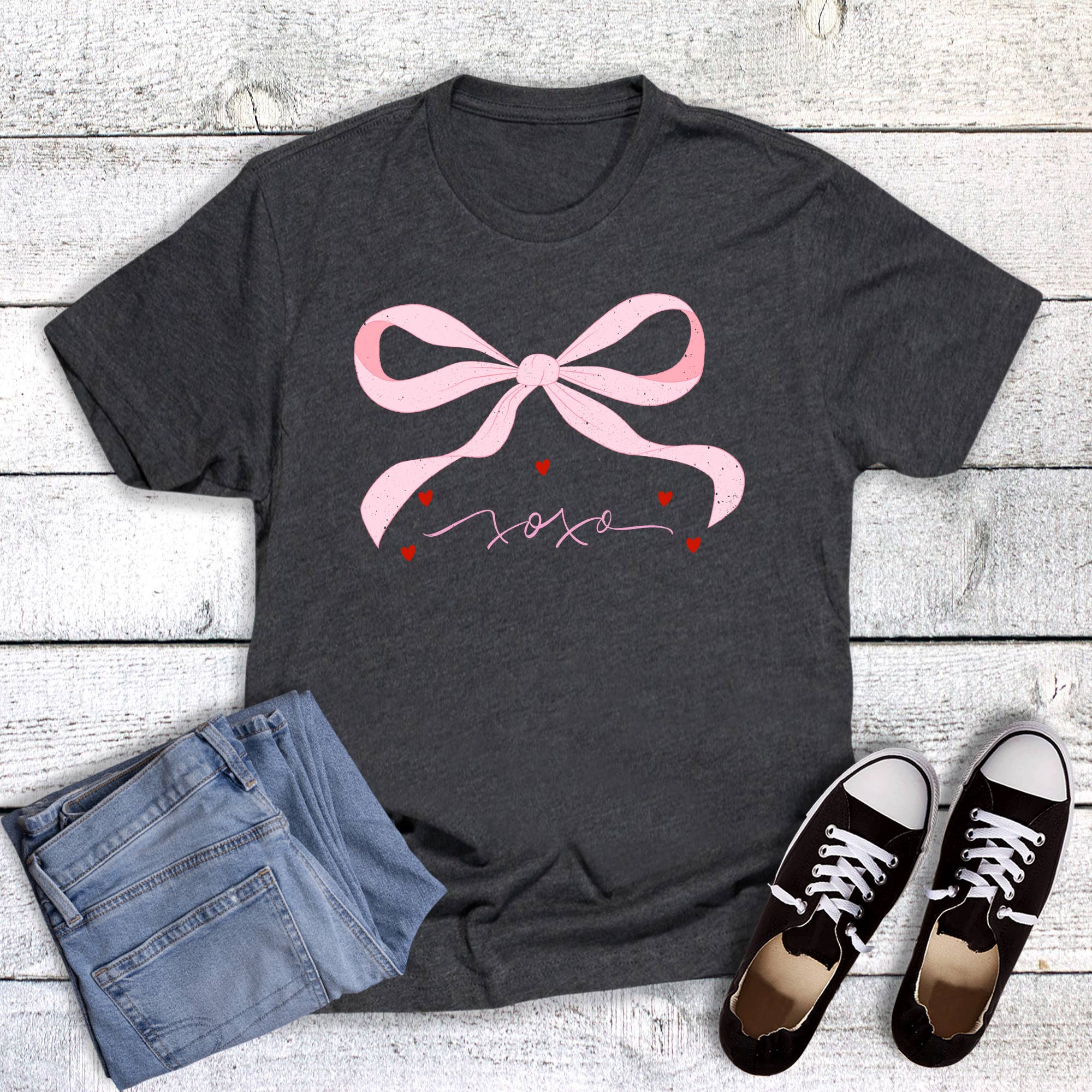 Valentine Coquette Bow Xoxo Graphic Tee Hoodie, Sweatshirt | PodTeesHub.com