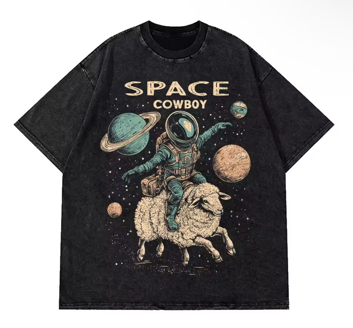 Japanese Brand Y2k Vintage Gothic Astronaut Moon Print Washed T Shirt Hoodie, Sweatshirt | PodTeesHub.com