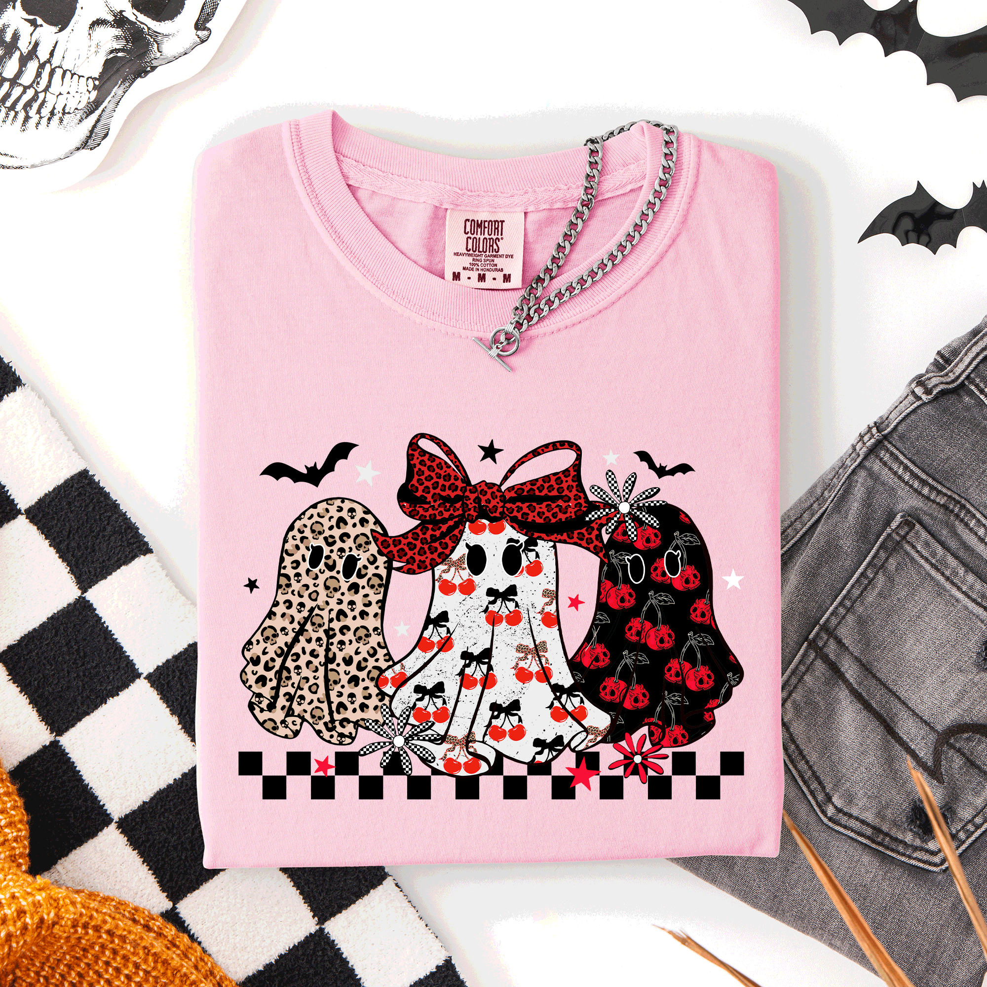 Retro Halloween Ghosts, Checkered, Pattern T-Shirt Hoodie, Sweatshirt | PodTeesHub.com