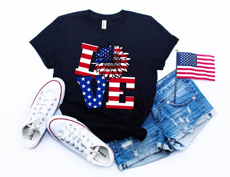 Love American Flag with Sunflower T-Shirt Hoodie, Sweatshirt | PodTeesHub.com