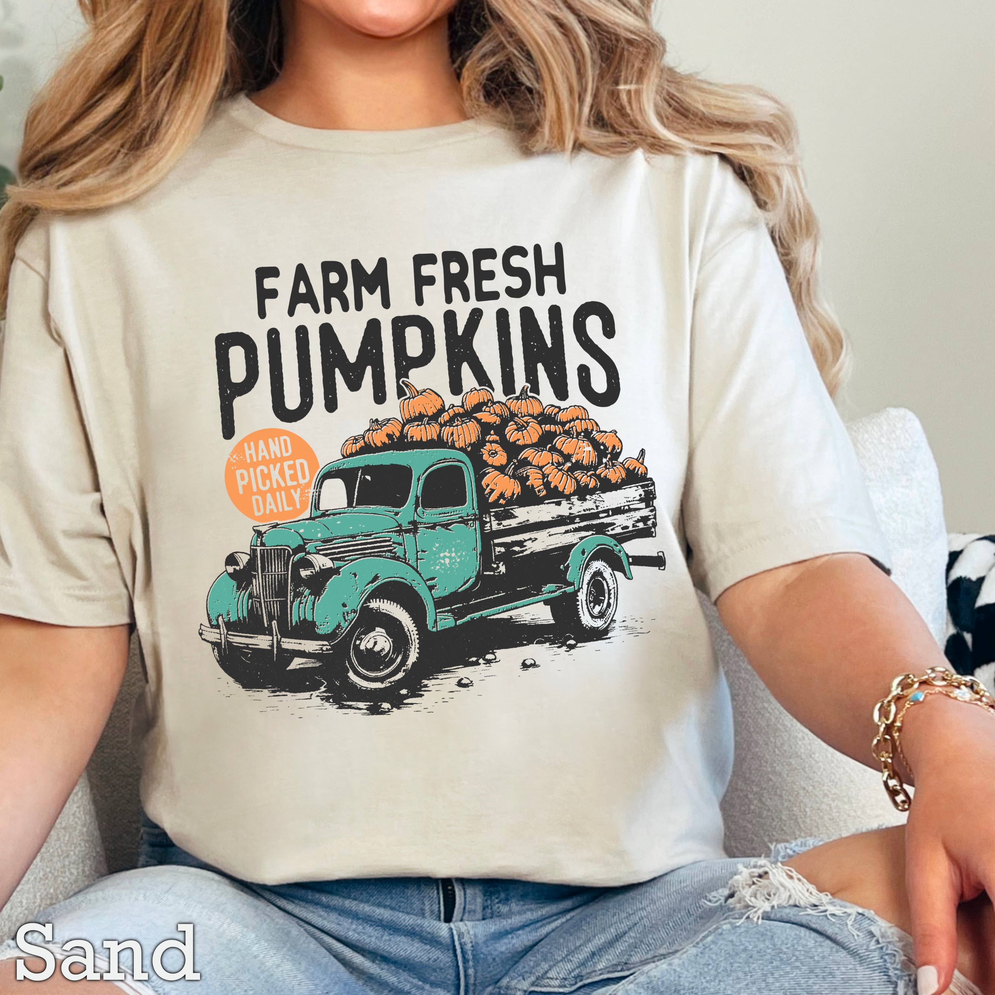 Farm Fresh Pumpkins Fall Women’S Graphic Tee | Gildan Hoodie, Sweatshirt | PodTeesHub.com