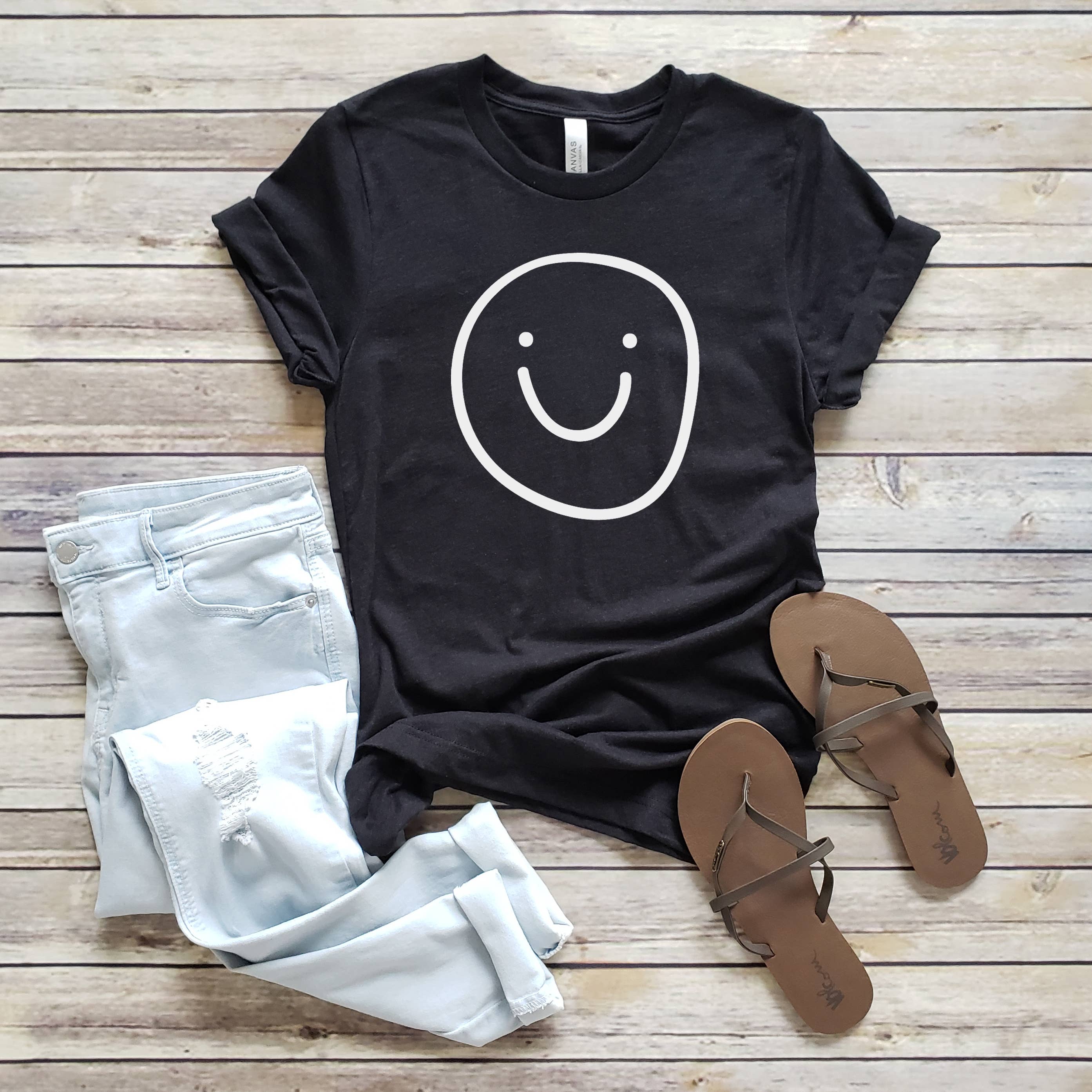 Happy Face Outline Tee | Sizes XS-2XL Hoodie, Sweatshirt | PodTeesHub.com