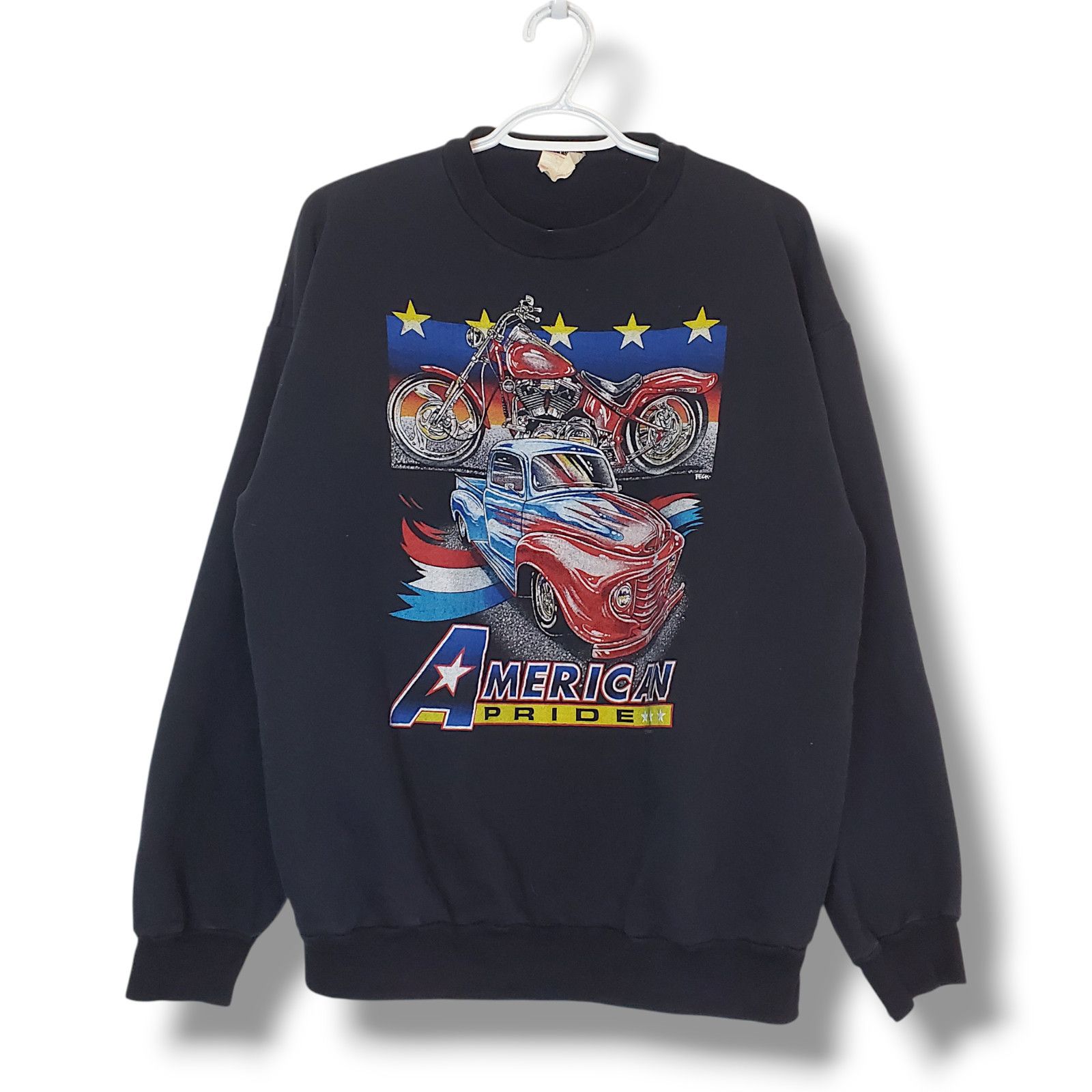 Vintage 90s Bike Truck Graphic Crewneck Black Size Xl Fits L T-Shirts, Hoodie, Sweatshirt | PodTeesHub.com