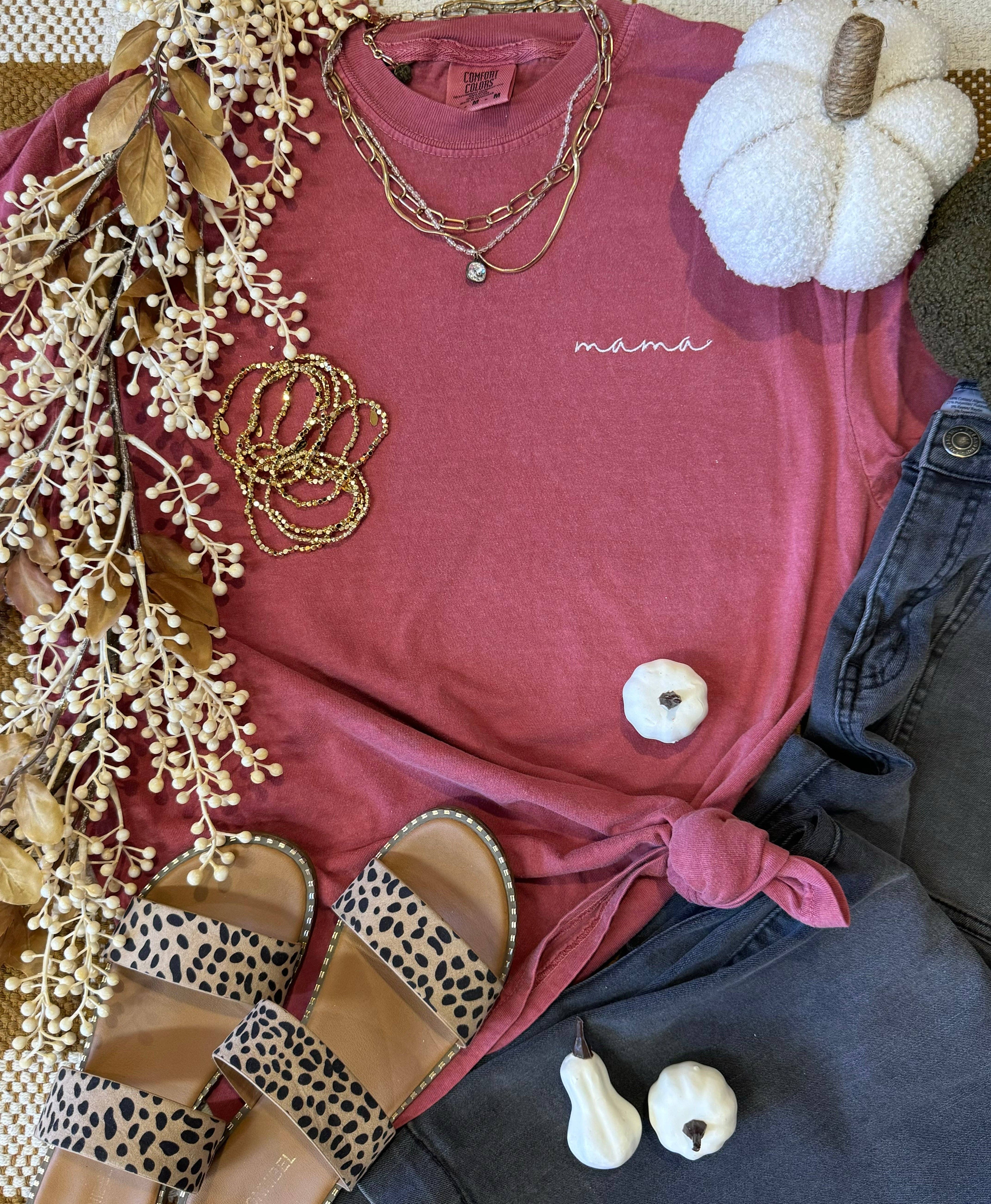 Crimson Dainty Mama Embroidered Tee Hoodie, Sweatshirt | PodTeesHub.com