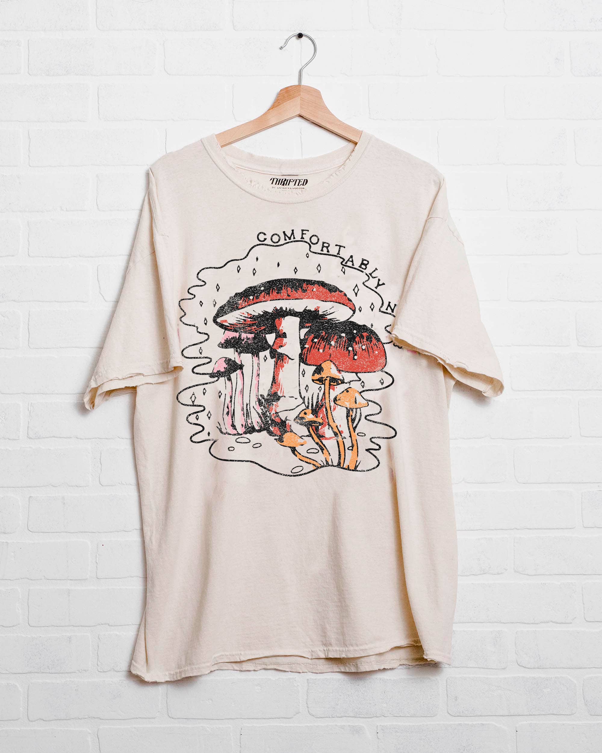 Comfortably Numb Off White Thrifted Graphic Tee Hoodie, Sweatshirt | PodTeesHub.com