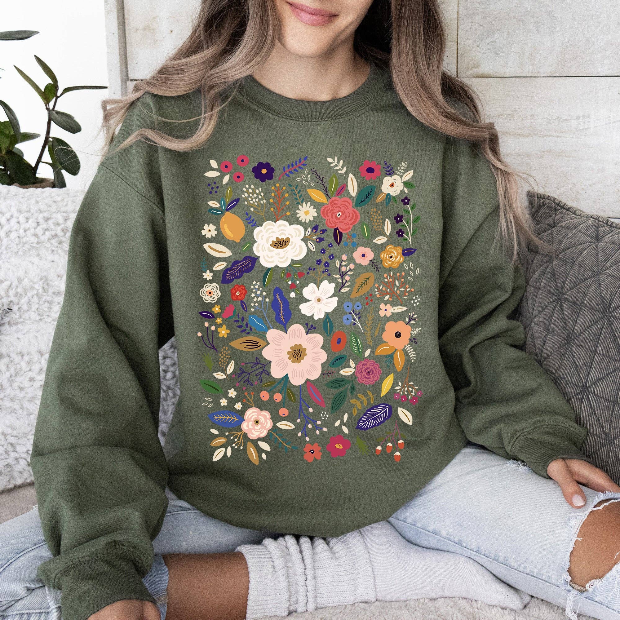Bloom Brilliance Color-Infused Floral Print Sweatshirt T-Shirts, Hoodie | PodTeesHub.com
