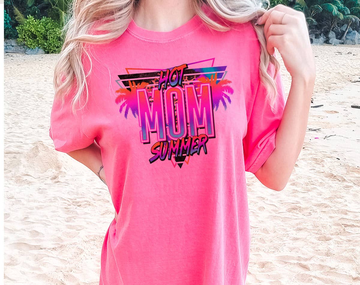Hot Mom Summer -  Retro 80's Beach Comfort Colors Tee Hoodie, Sweatshirt | PodTeesHub.com