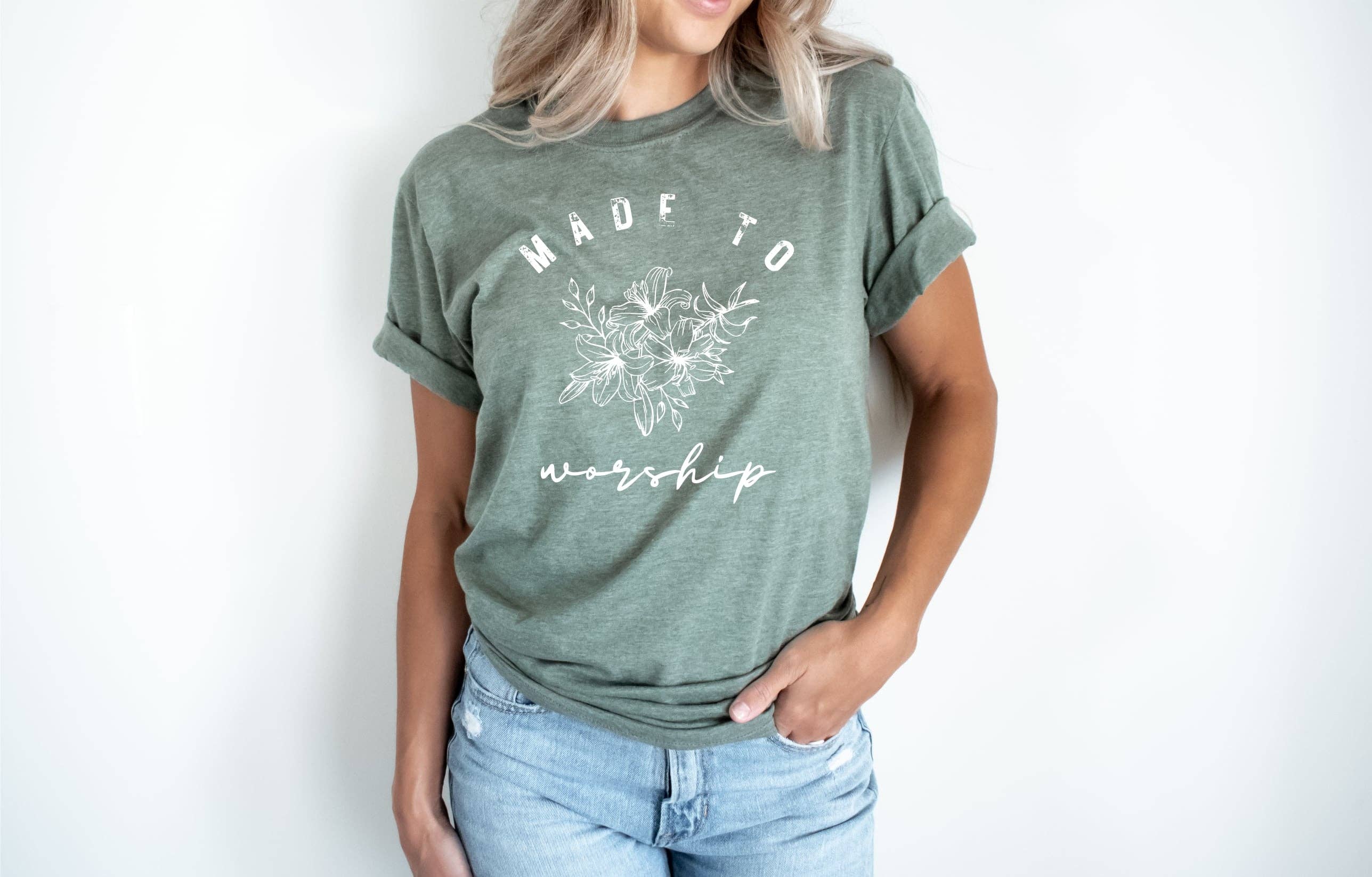 Christian Olive Made To Worship Tultex Spring Graphic Tee Hoodie, Sweatshirt | PodTeesHub.com