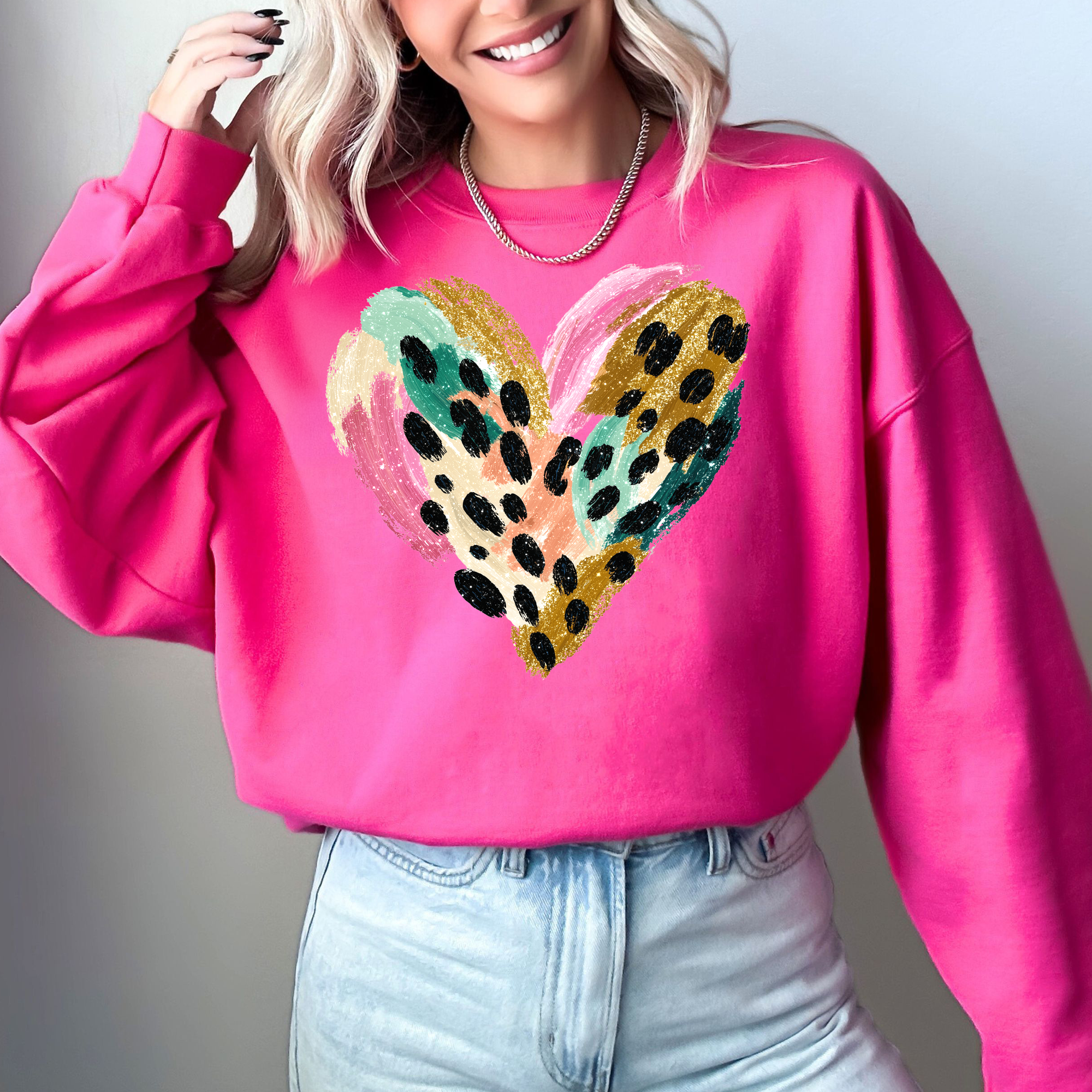 Glittery Leopard Print Heart Real Valentine's Day Sweatshirt T-Shirts, Hoodie | PodTeesHub.com