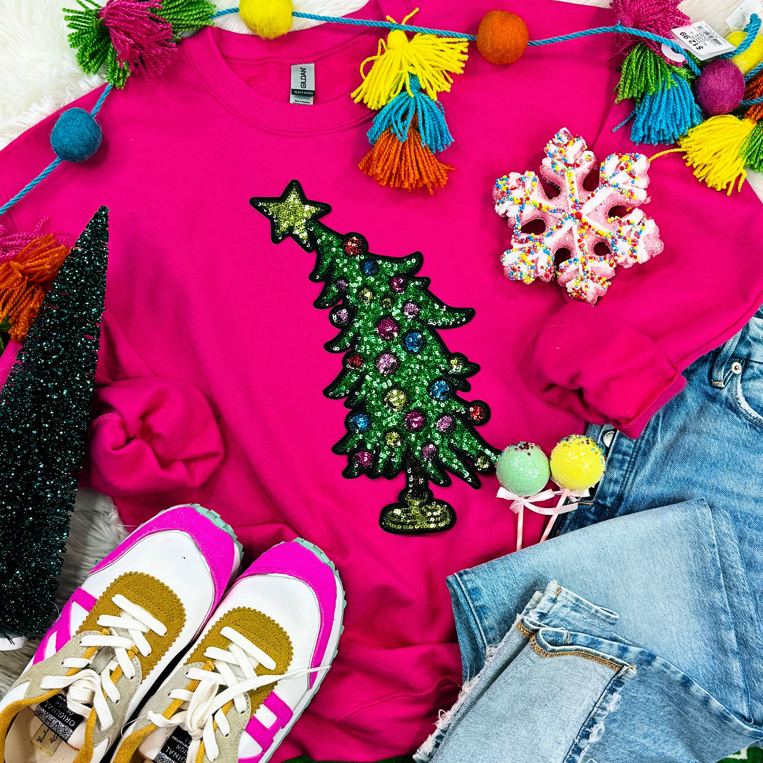 Sequin Colorful Tree Patch Heliconia Crewneck Sweatshirt T-Shirts, Hoodie | PodTeesHub.com