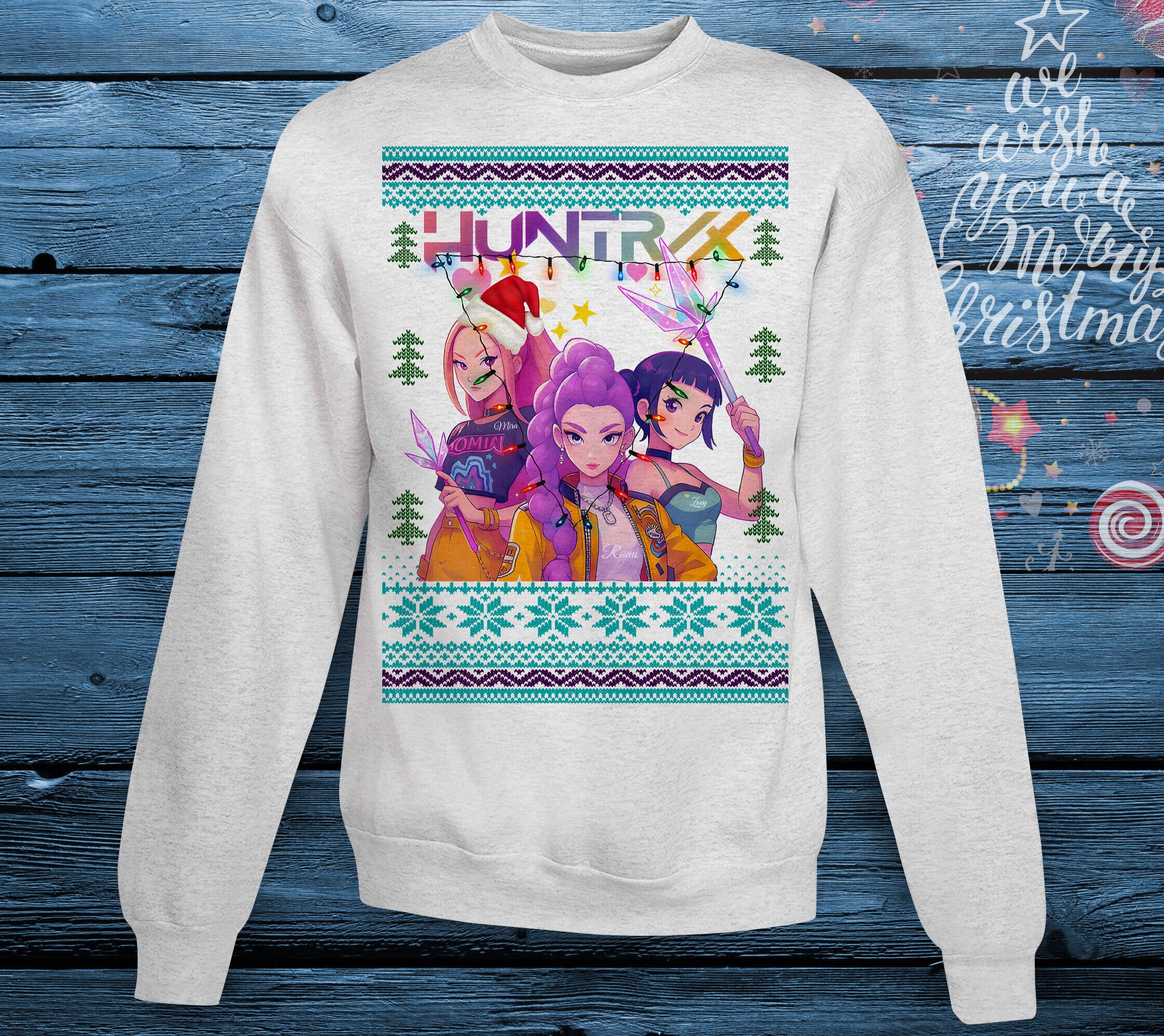 Huntrix Band K-Pop Demon Inspired Ugly Christmas Sweatshirt T-Shirts, Hoodie | PodTeesHub.com