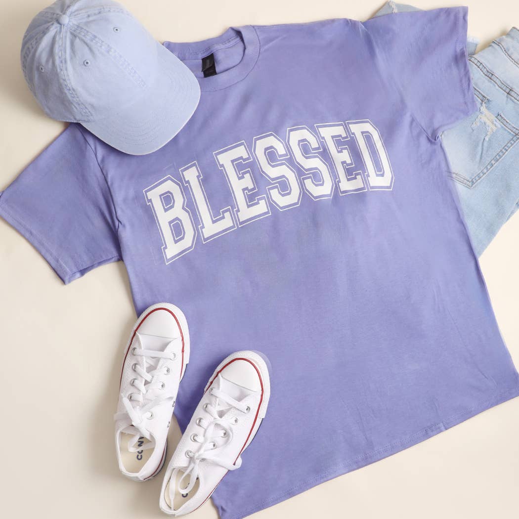 Blessed Varsity-Style Heavy Cotton Graphic T-Shirt Hoodie, Sweatshirt | PodTeesHub.com