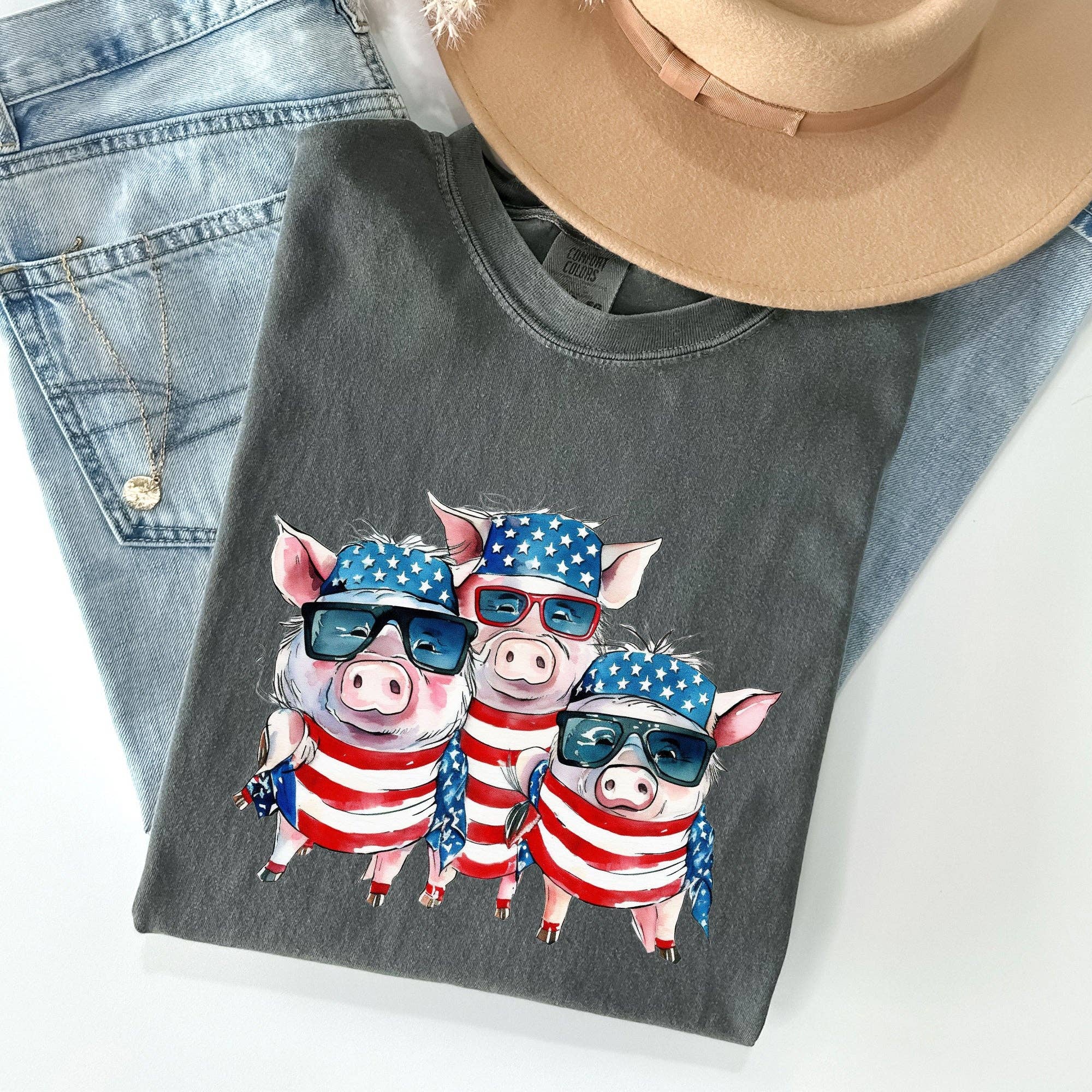 Patriotic Pigs, Hippie, Funny, Patriotic, 4th of July Tshirt Hoodie, Sweatshirt | PodTeesHub.com