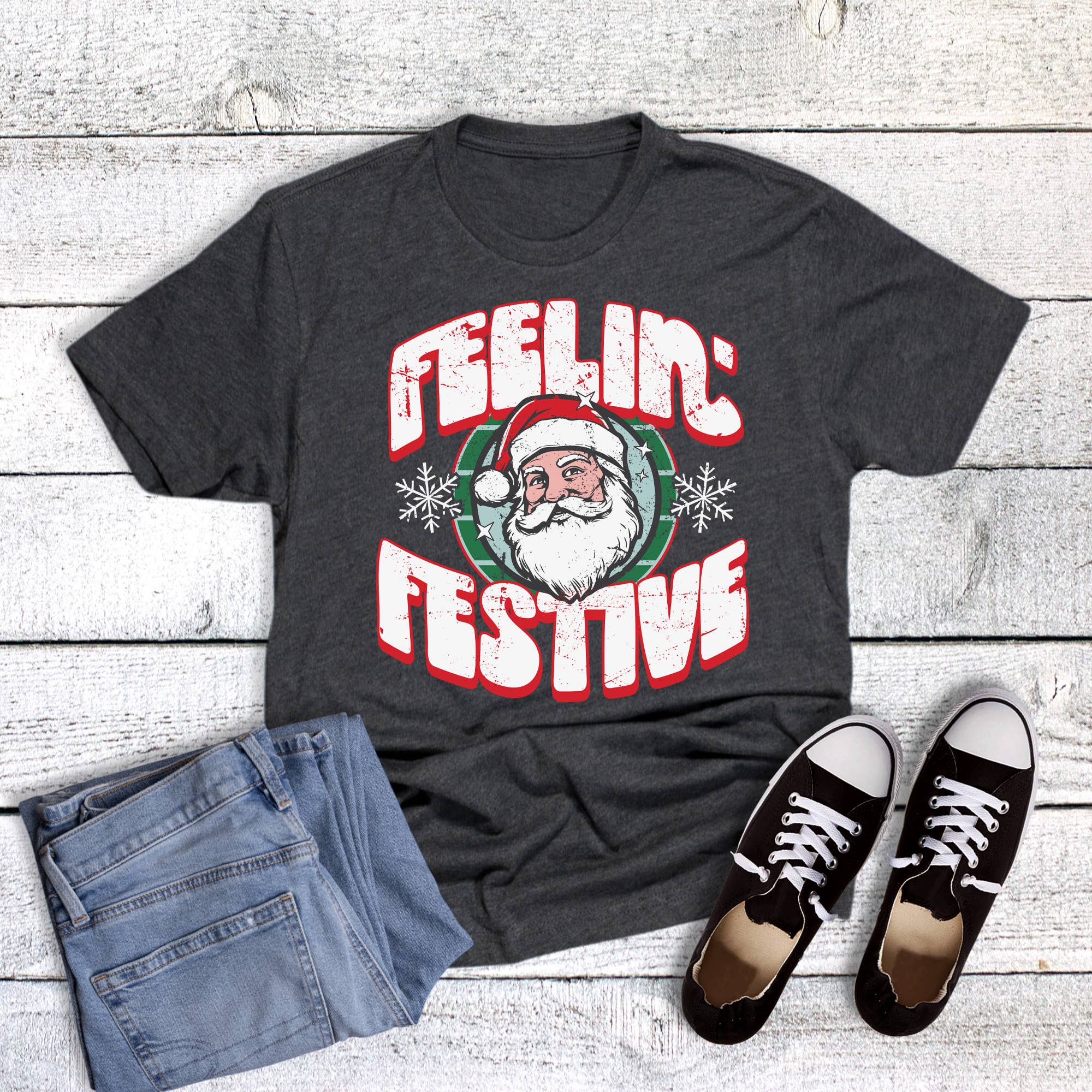 Christmas Santa Feelin' Festive Graphic Tee Hoodie, Sweatshirt | PodTeesHub.com