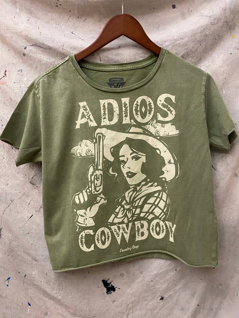 Adios Cowboy Regular Cropped Acid Wash T-Shirt Hoodie, Sweatshirt | PodTeesHub.com