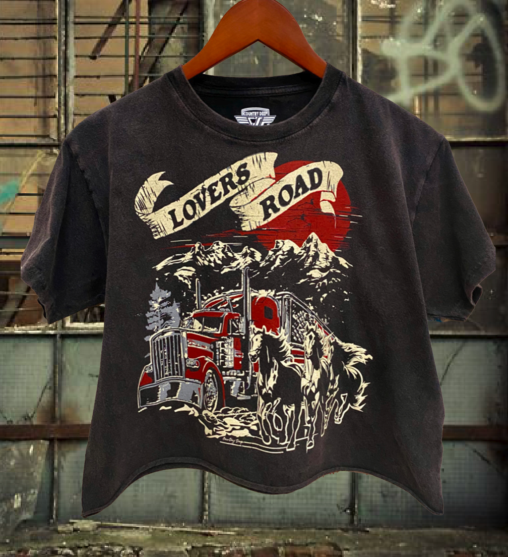 Lovers Road Relaxed Crop T-Shirt Hoodie, Sweatshirt | PodTeesHub.com