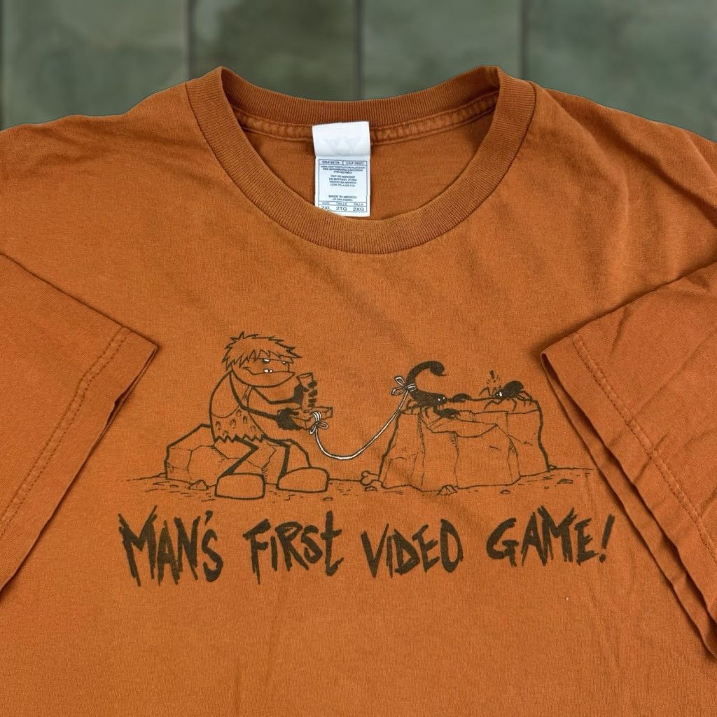 Vintage Mans First Video Game T Shirt Adult 2xl Orange Funny Y2k Grunge Hipster Shirt Mens Hoodie, Sweatshirt