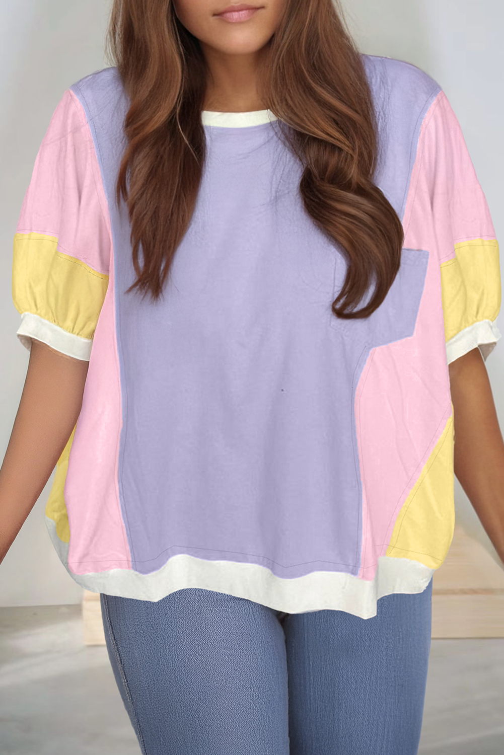 Color Block Patchwork Half Sleeve Oversized T Shirt (S-Xl) Hoodie, Sweatshirt | PodTeesHub.com