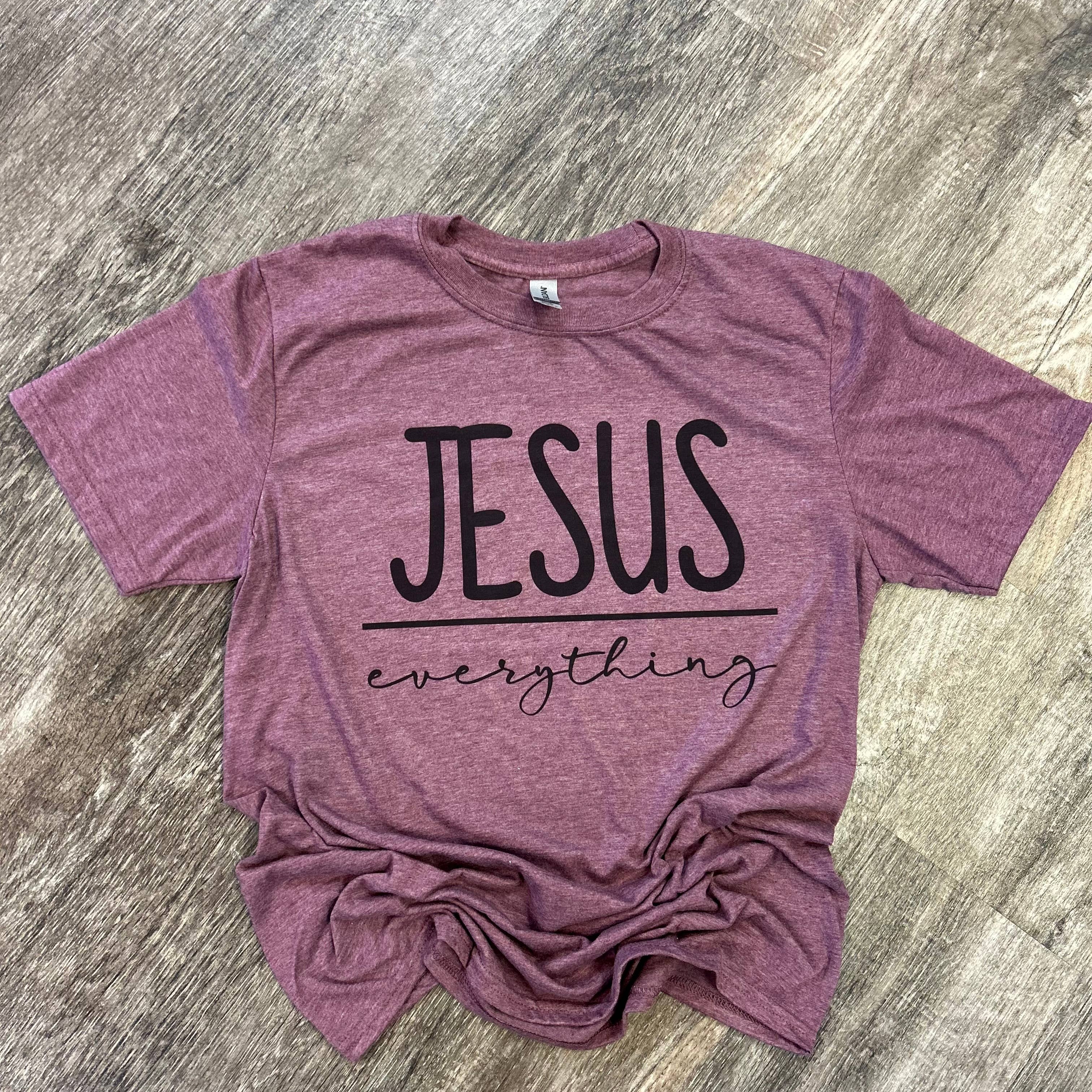 Jesus Over Everything Heather Maroon Tee Hoodie, Sweatshirt | PodTeesHub.com