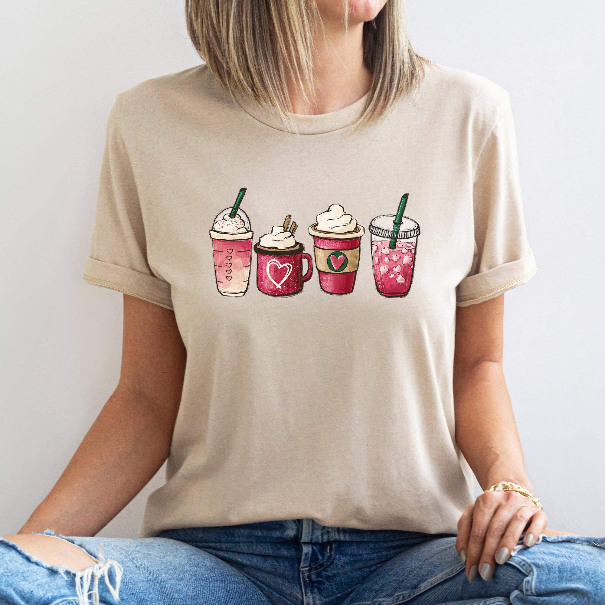Valentine's Coffee, Drinks, Super Soft Tshirt, Valentine's Day Hoodie, Sweatshirt | PodTeesHub.com