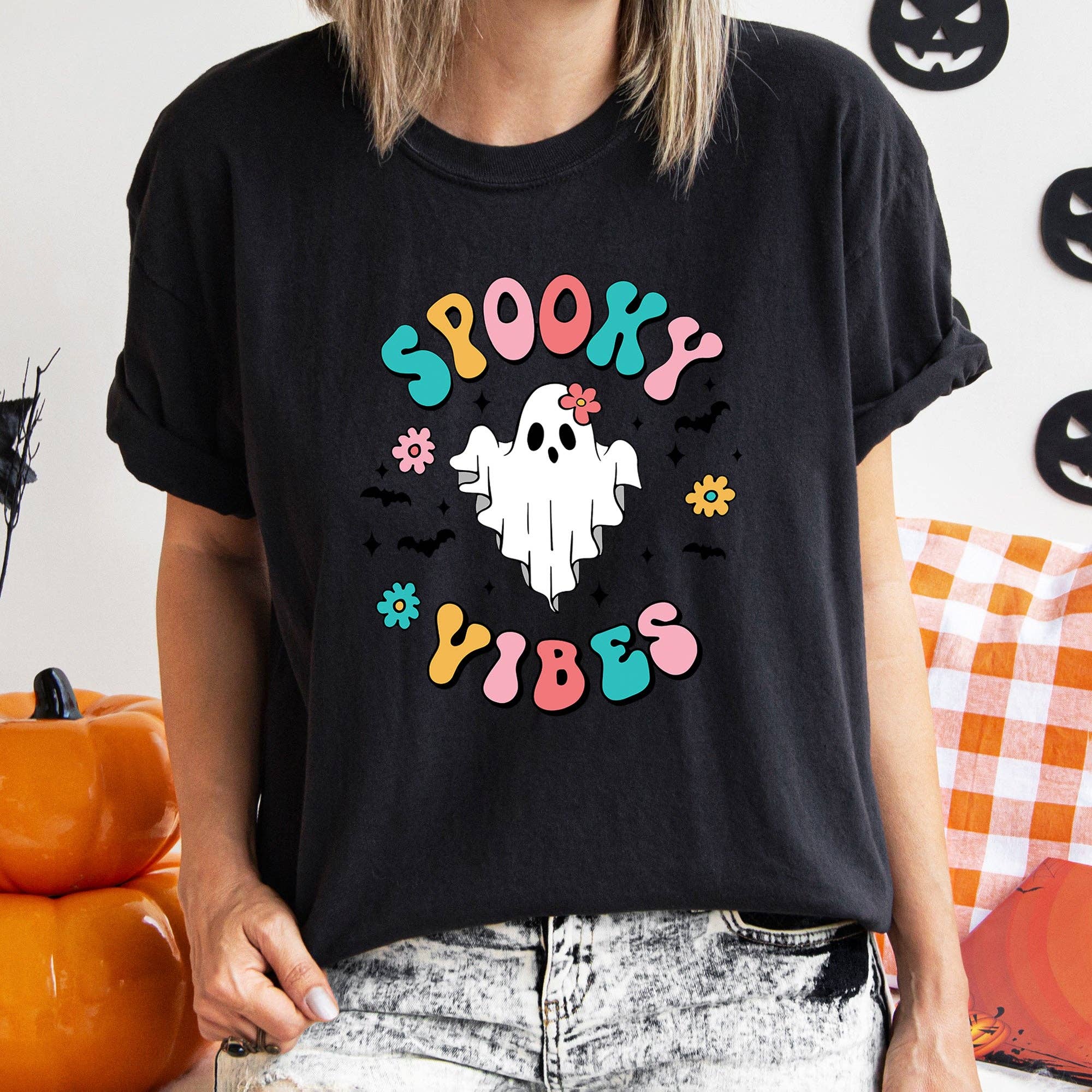 Spooky Vibes Ghost Retro Halloween T-Shirt Hoodie, Sweatshirt | PodTeesHub.com