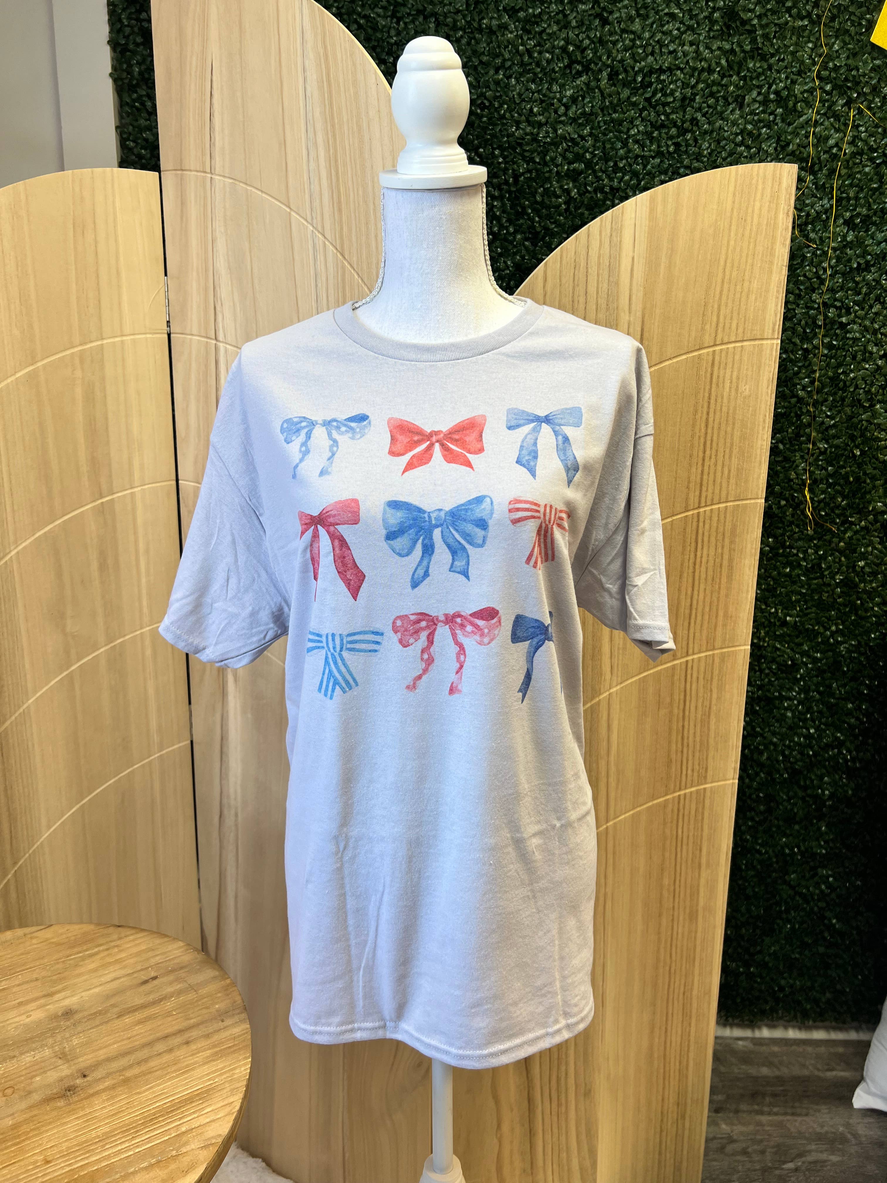 Patriotic Bows On Silver Tee Hoodie, Sweatshirt | PodTeesHub.com