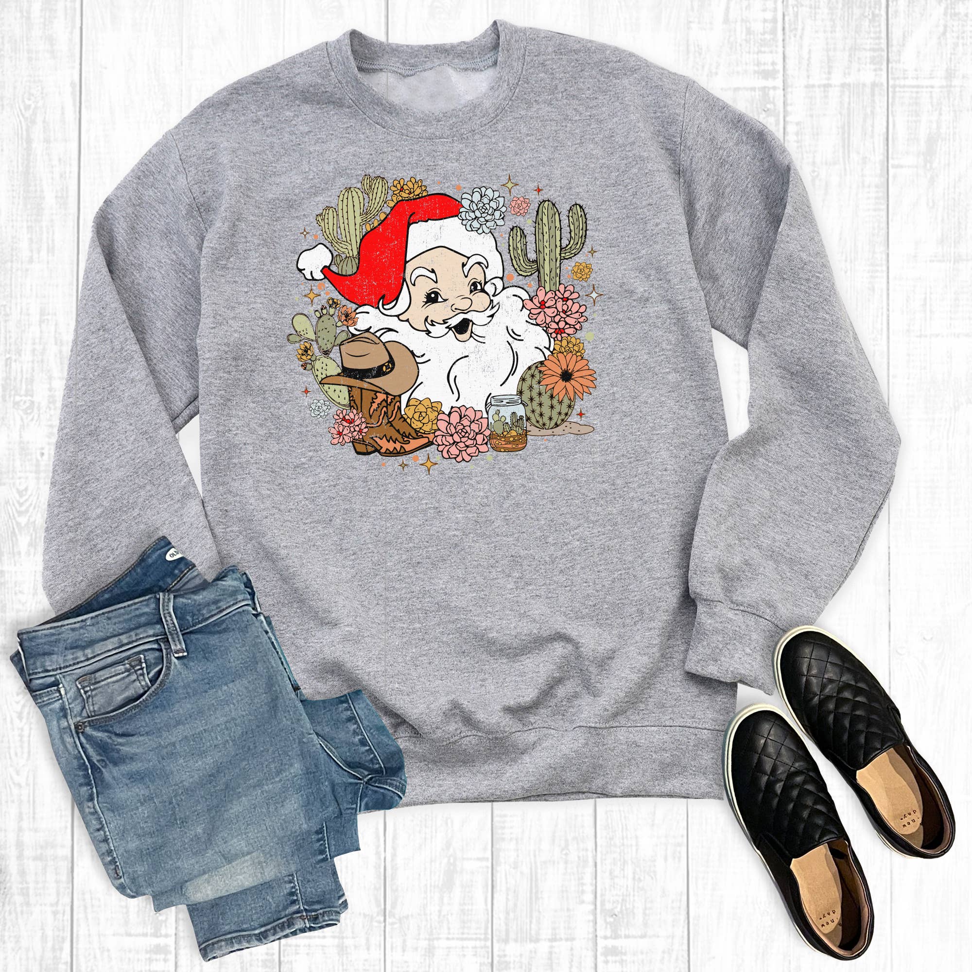 Western Cactus Santa Sweatshirt T-Shirts, Hoodie | PodTeesHub.com