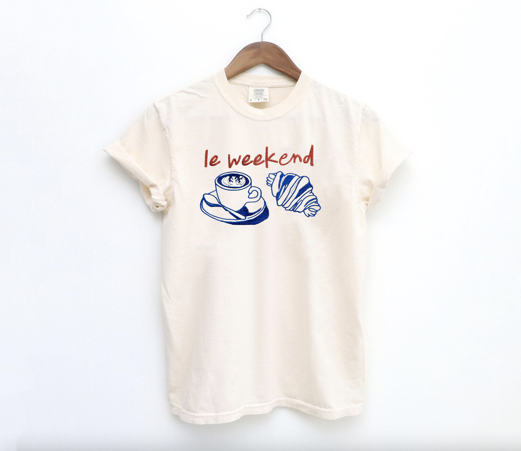 Embroidered Le Weekend French Coffee & Croissant Shirt Hoodie, Sweatshirt | PodTeesHub.com