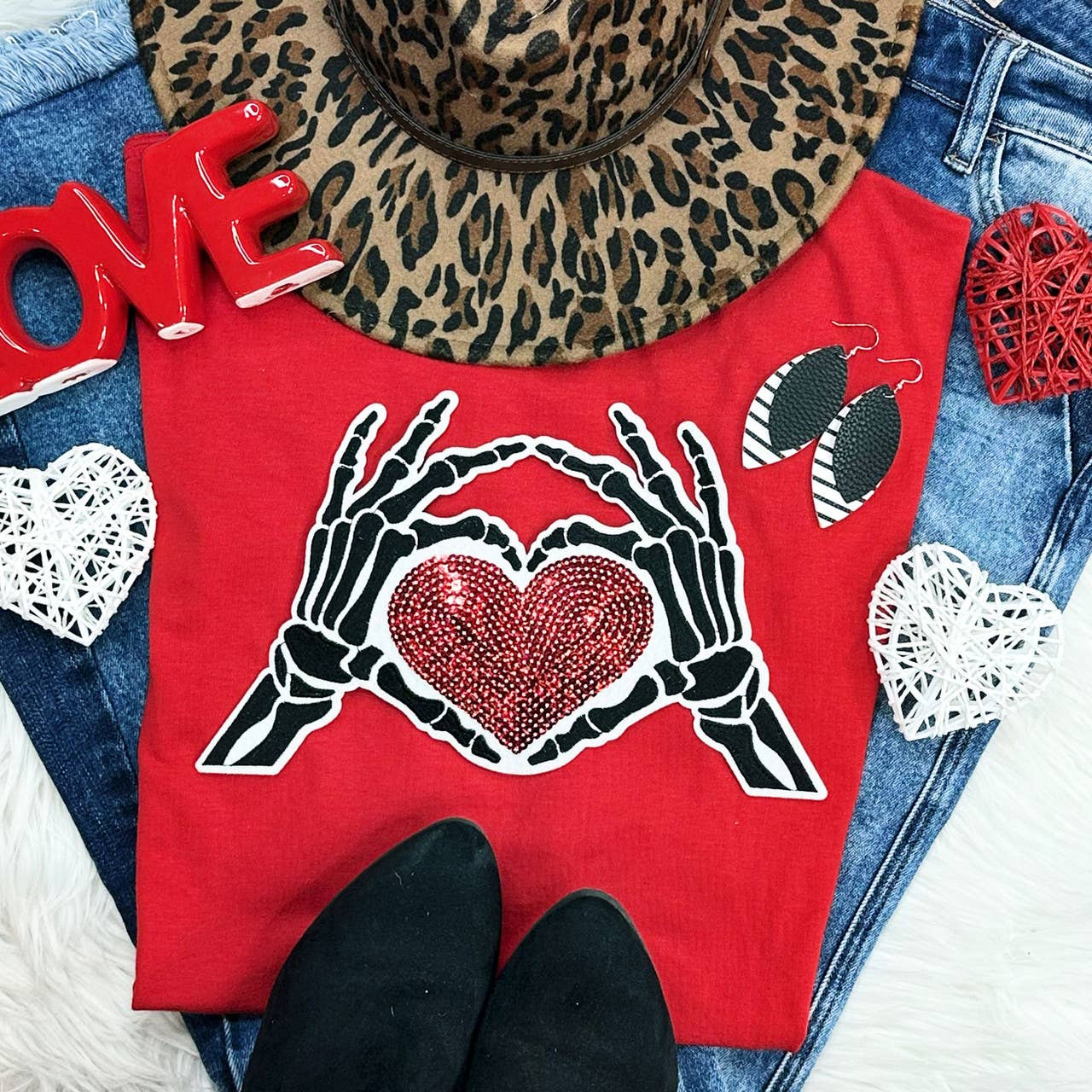 Skeleton Hand and Heart Patch Everyday Tee Hoodie, Sweatshirt | PodTeesHub.com
