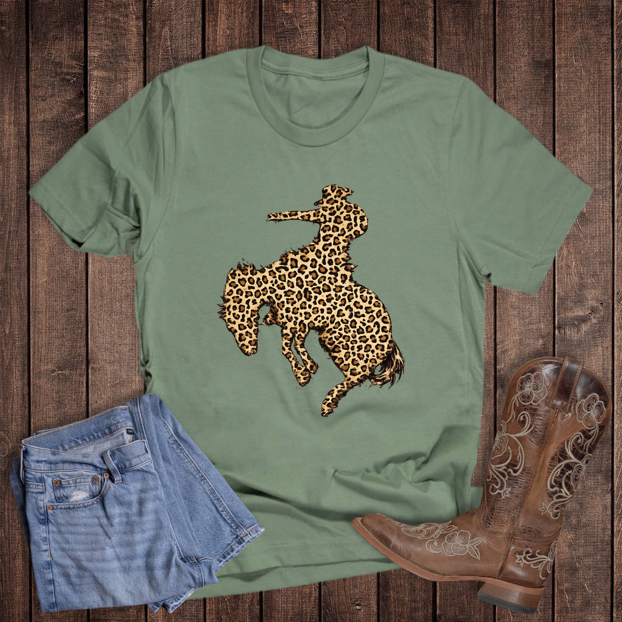 Western Leopard Bucking Bronc Graphic Tee Hoodie, Sweatshirt | PodTeesHub.com