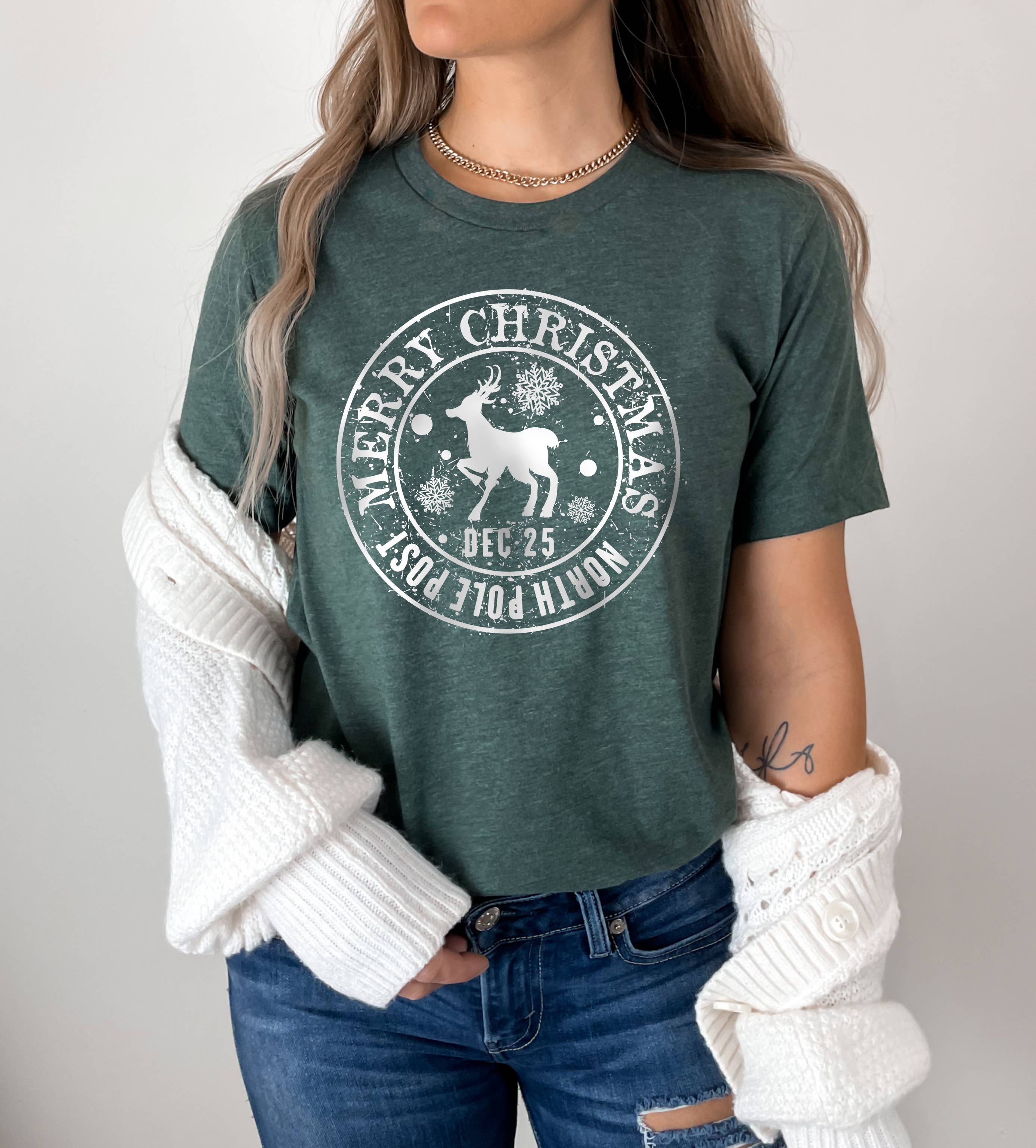 Reindeer Stamp Tee | Christmas | Sizes XS-2XL Hoodie, Sweatshirt | PodTeesHub.com