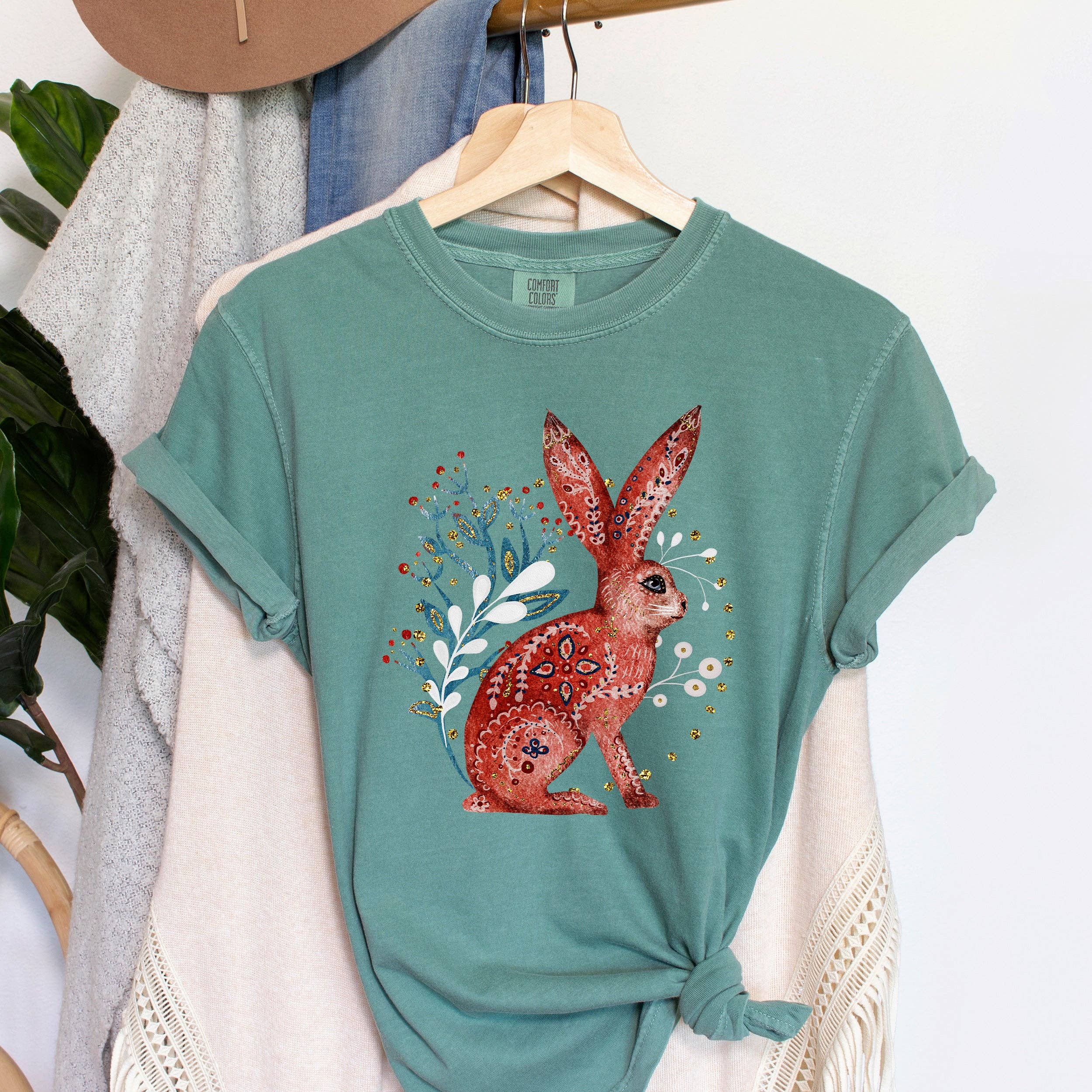 Scandinavian Folk Bunny T-Shirt Hoodie, Sweatshirt | PodTeesHub.com