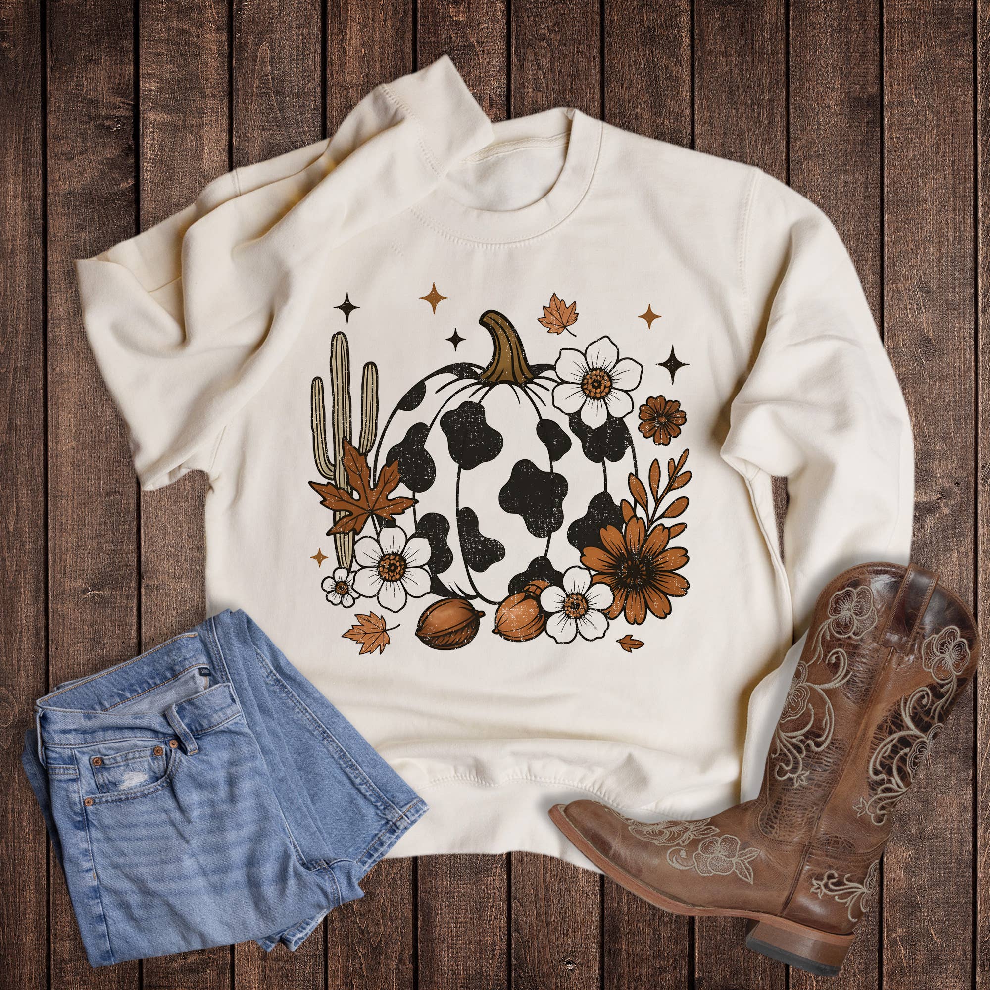Western Fall Cactus and Pumpkin Sweatshirt T-Shirts, Hoodie | PodTeesHub.com