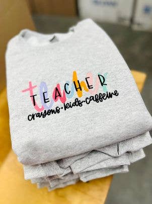 Colorful Teacher Multi Font Embroidered Sweatshirt T-Shirts, Hoodie | PodTeesHub.com