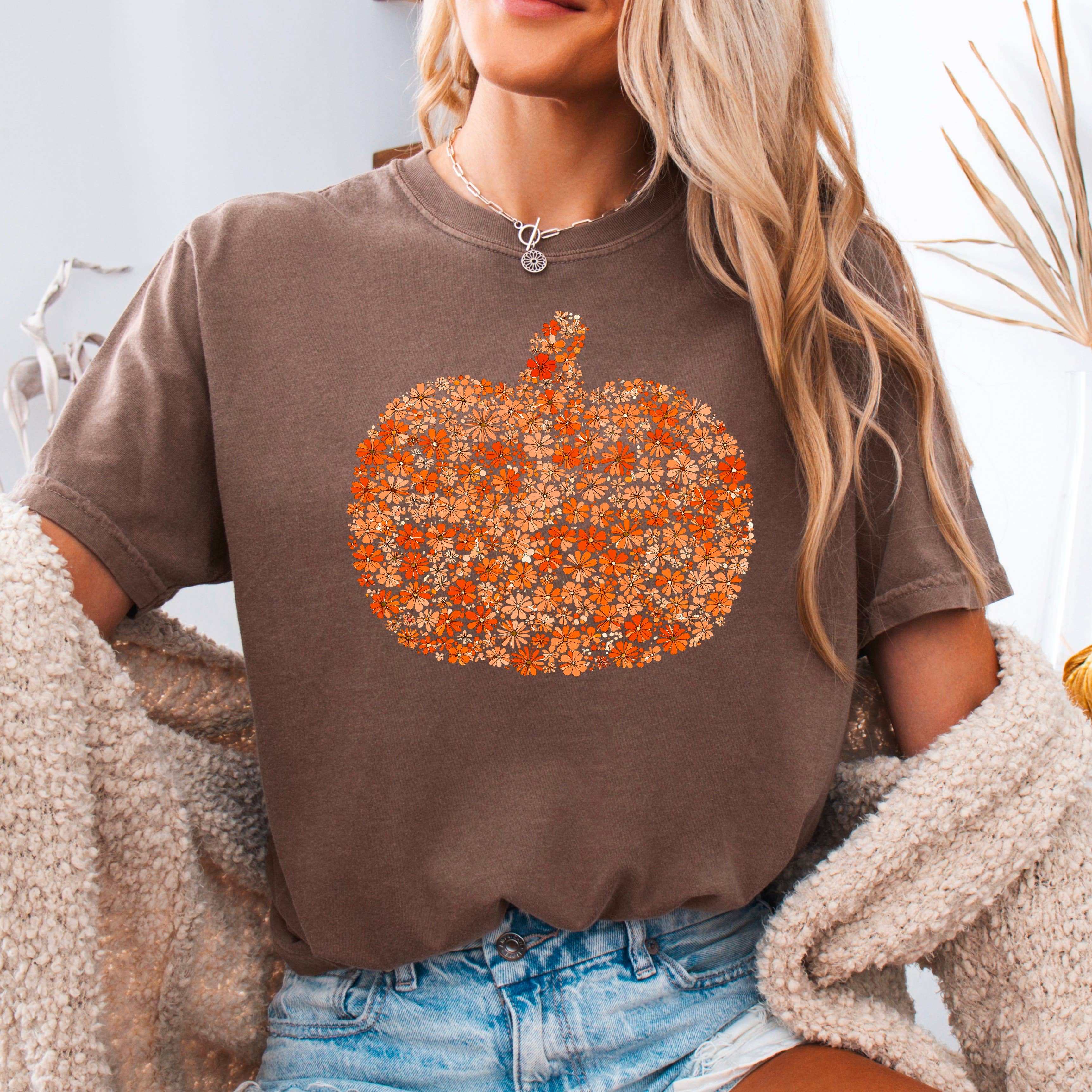 Fall Floral Pumpkin Fall Graphic Shirt | Comfort Color Hoodie, Sweatshirt | PodTeesHub.com