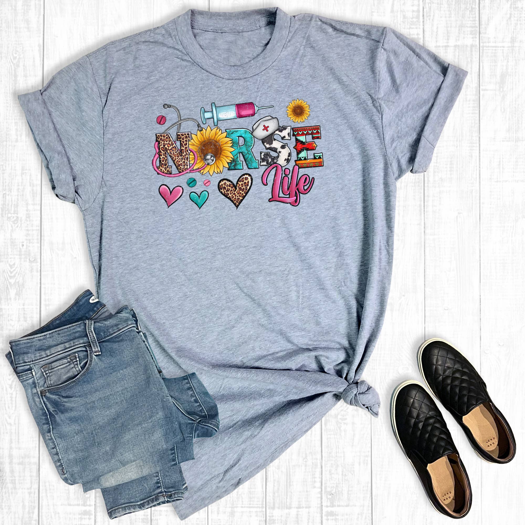 Nurse Life Leopard Heart Graphic Tee Hoodie, Sweatshirt | PodTeesHub.com