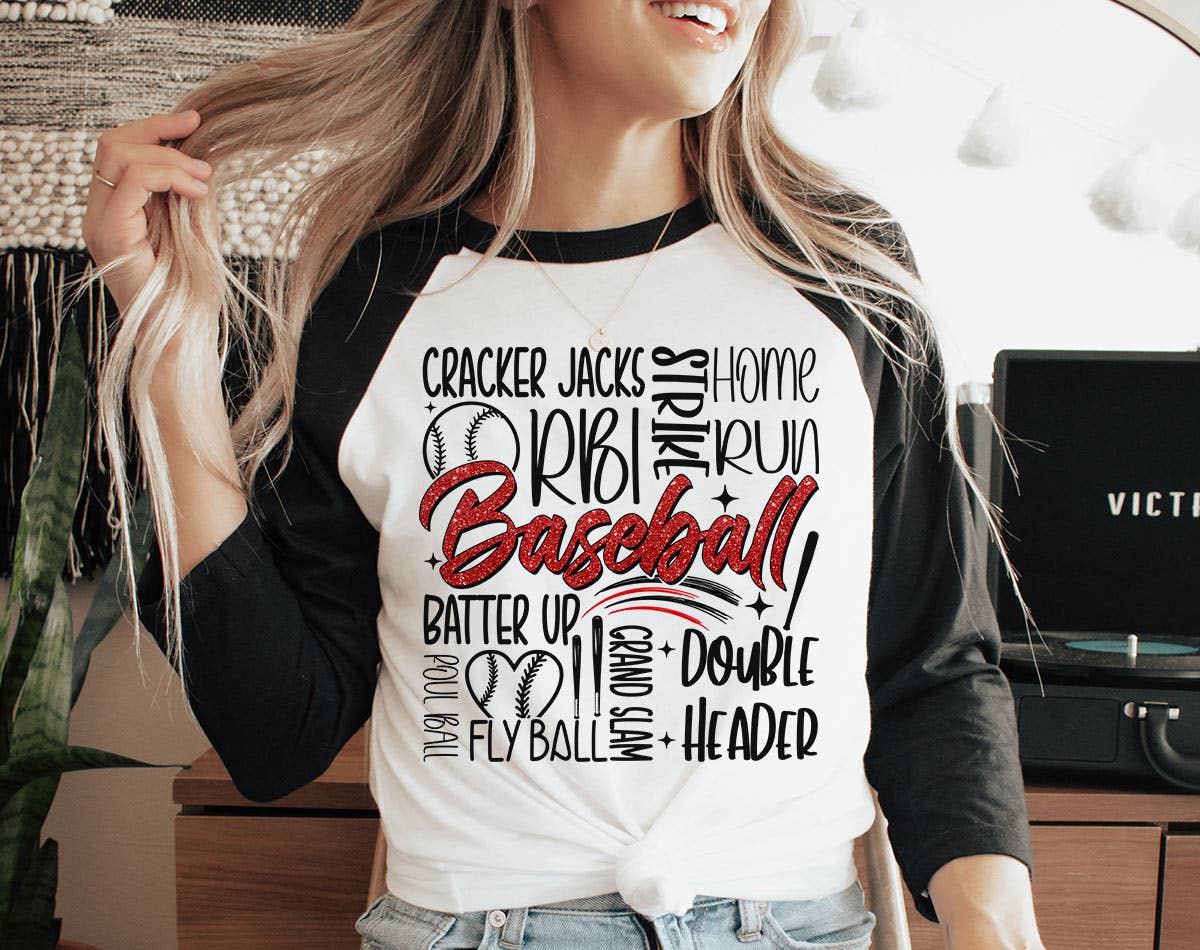 Baseball Text Collage -  Baseball Raglan T-Shirt Hoodie, Sweatshirt | PodTeesHub.com