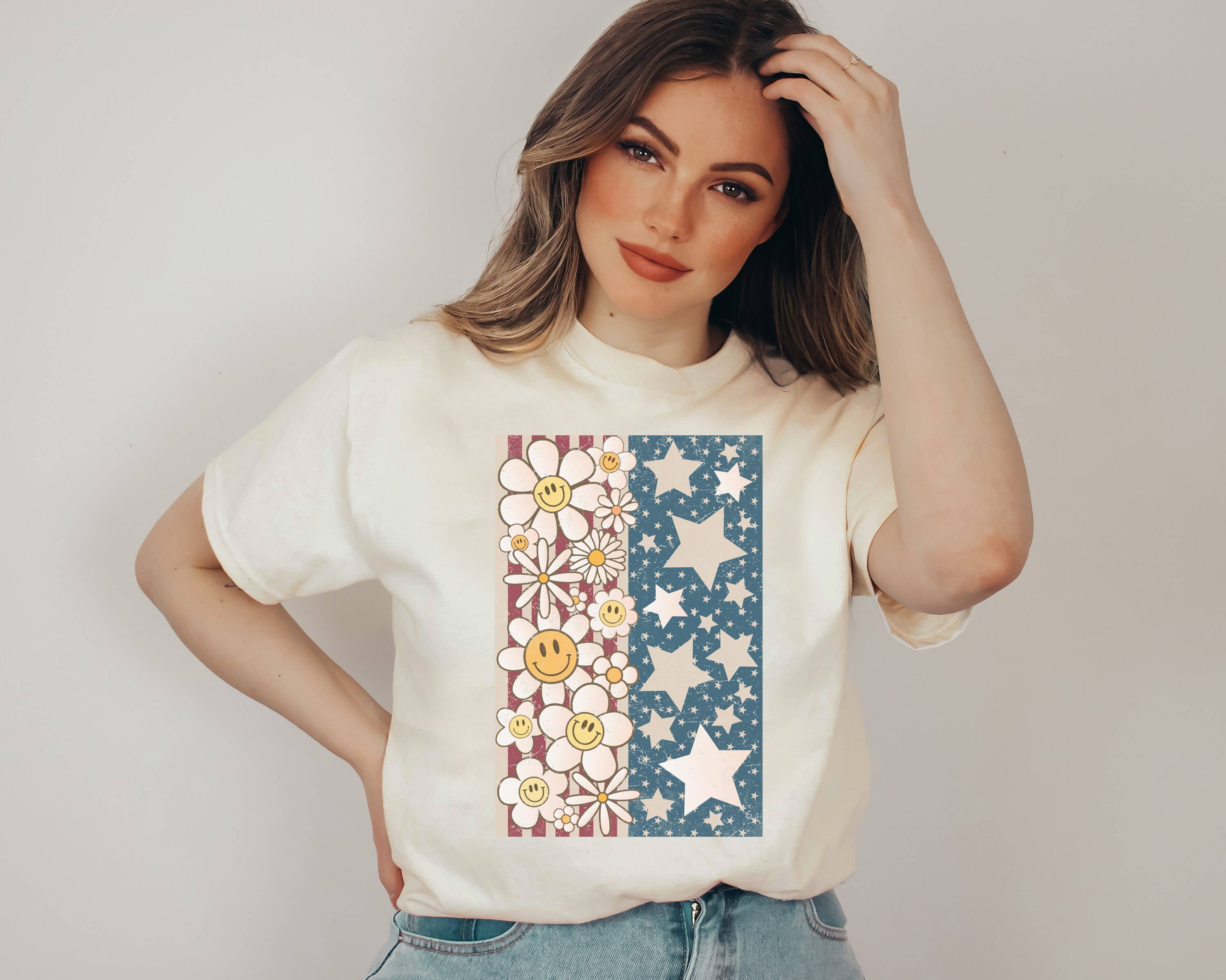 Happy Face Flag Tee | Patriotic T Shirt | Usa Tee Hoodie, Sweatshirt | PodTeesHub.com