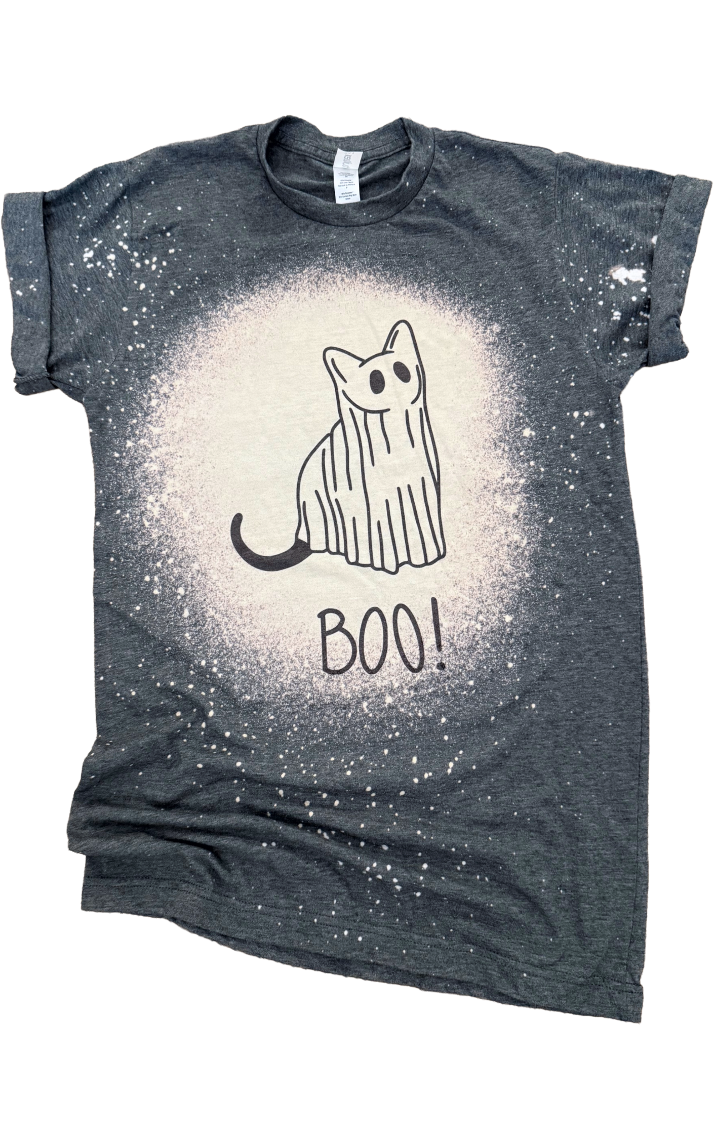 Ghost Kitty Boo Bleached Tee Hoodie, Sweatshirt | PodTeesHub.com